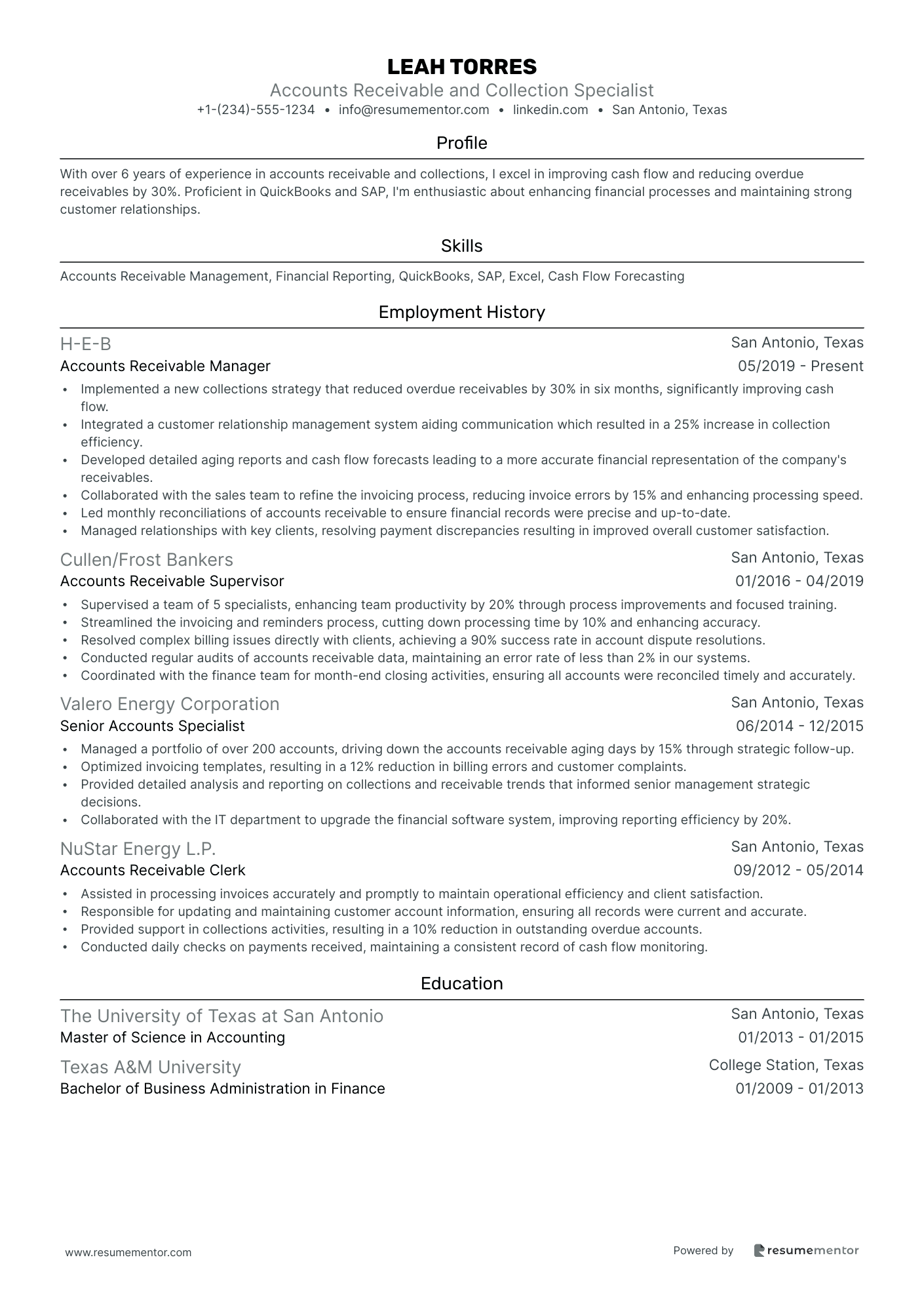 Accounts Receivable and Collection Specialist