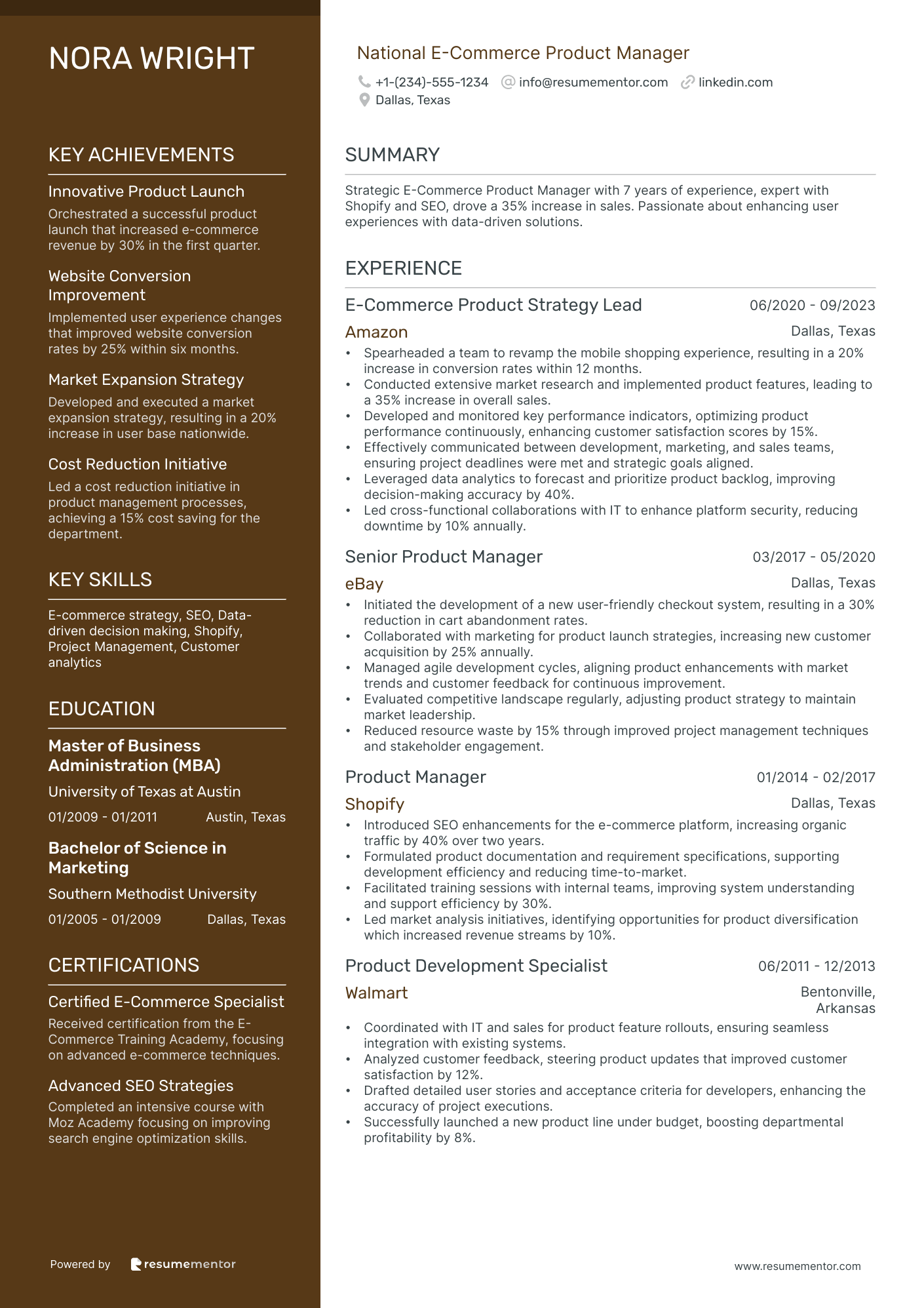National E Commerce Product Manager
