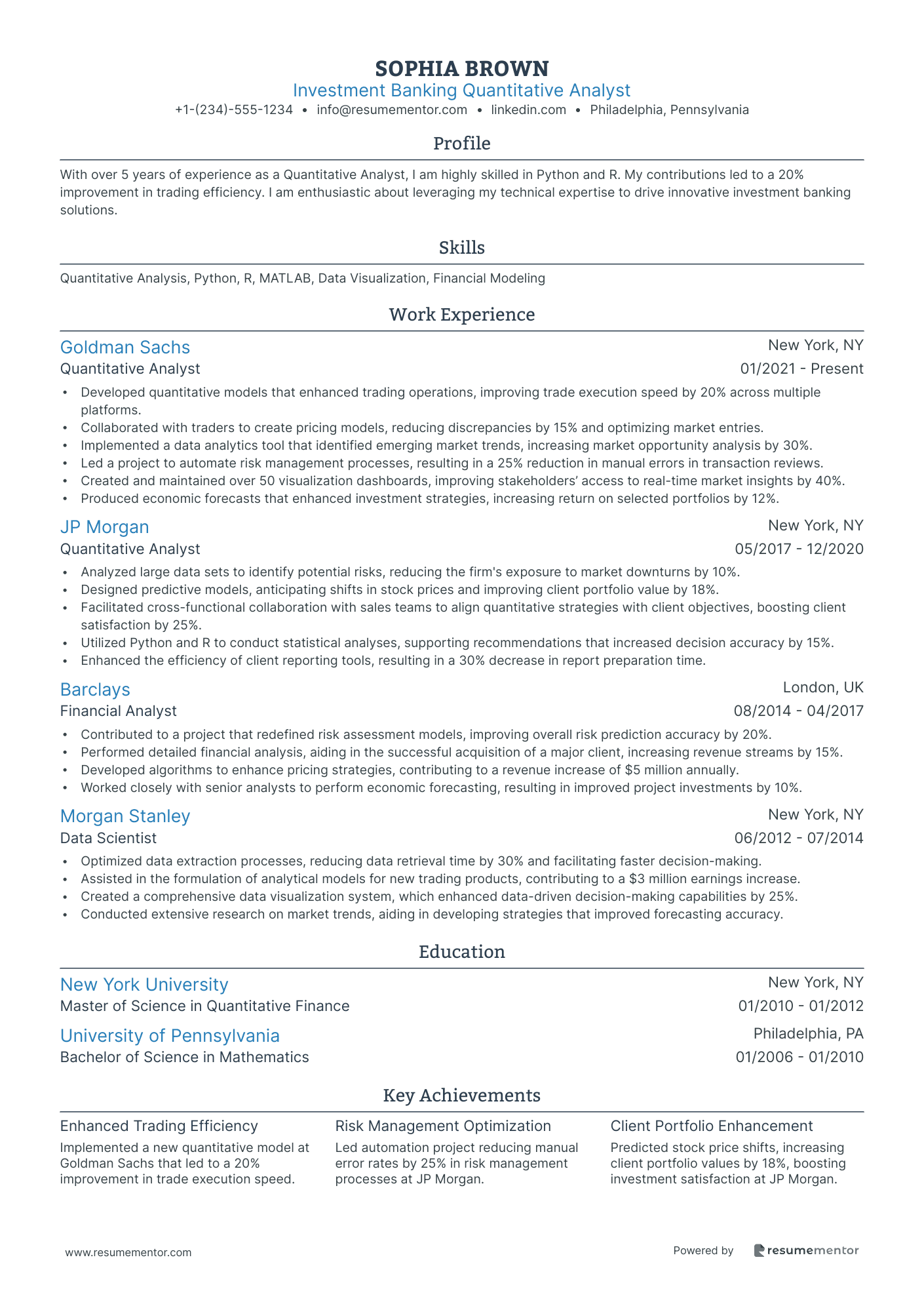 Investment Banking Quantitative Analyst
