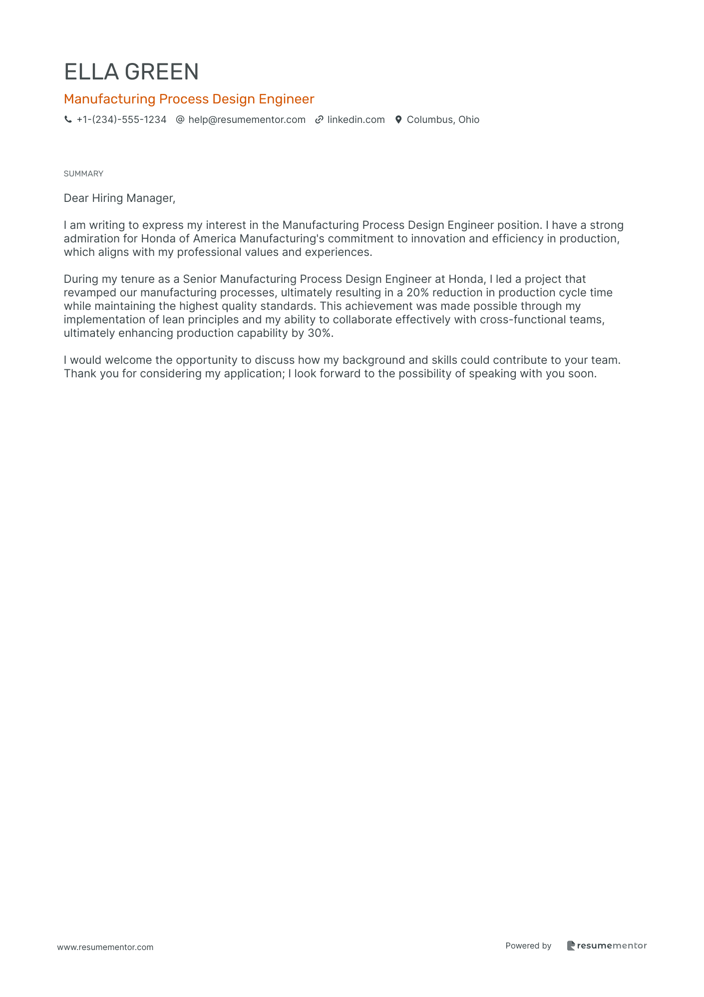 Manufacturing Process Design Engineer