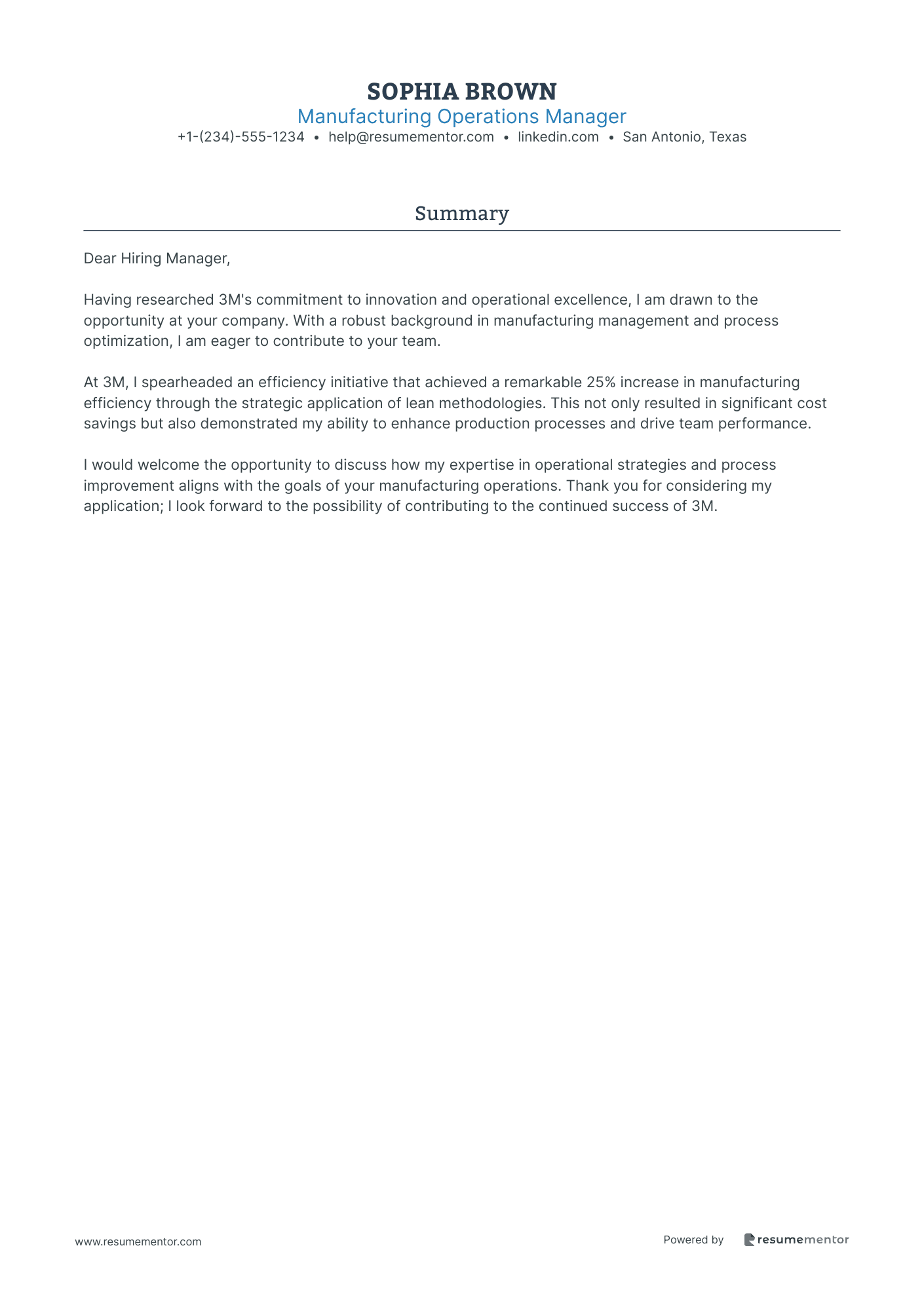 Manufacturing Operations Manager