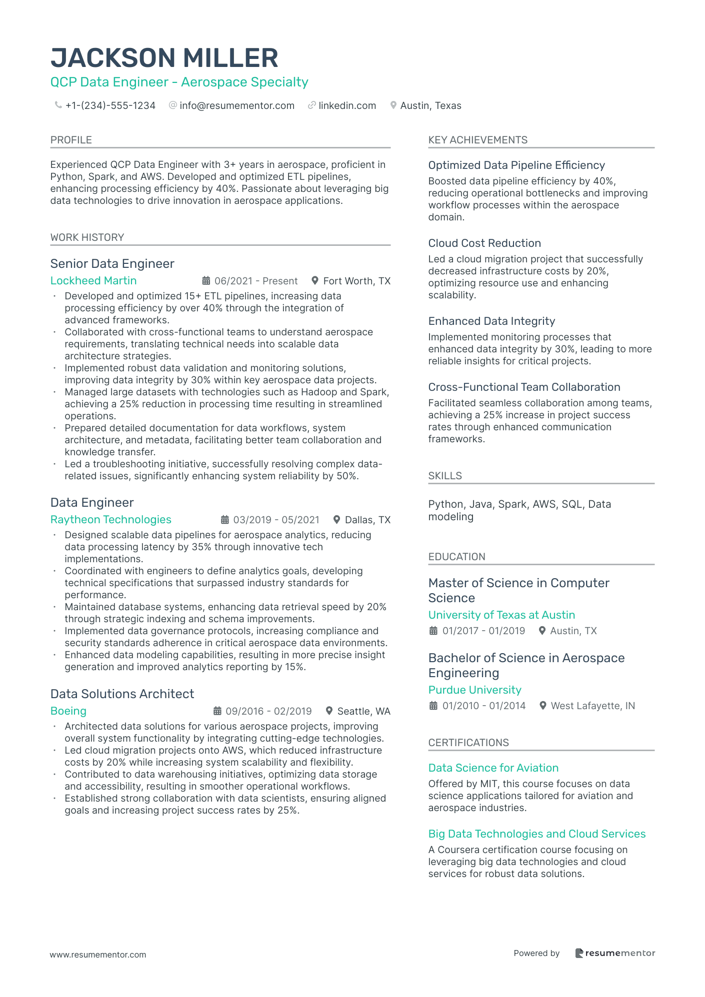 QCP Data Engineer   Aerospace Specialty
