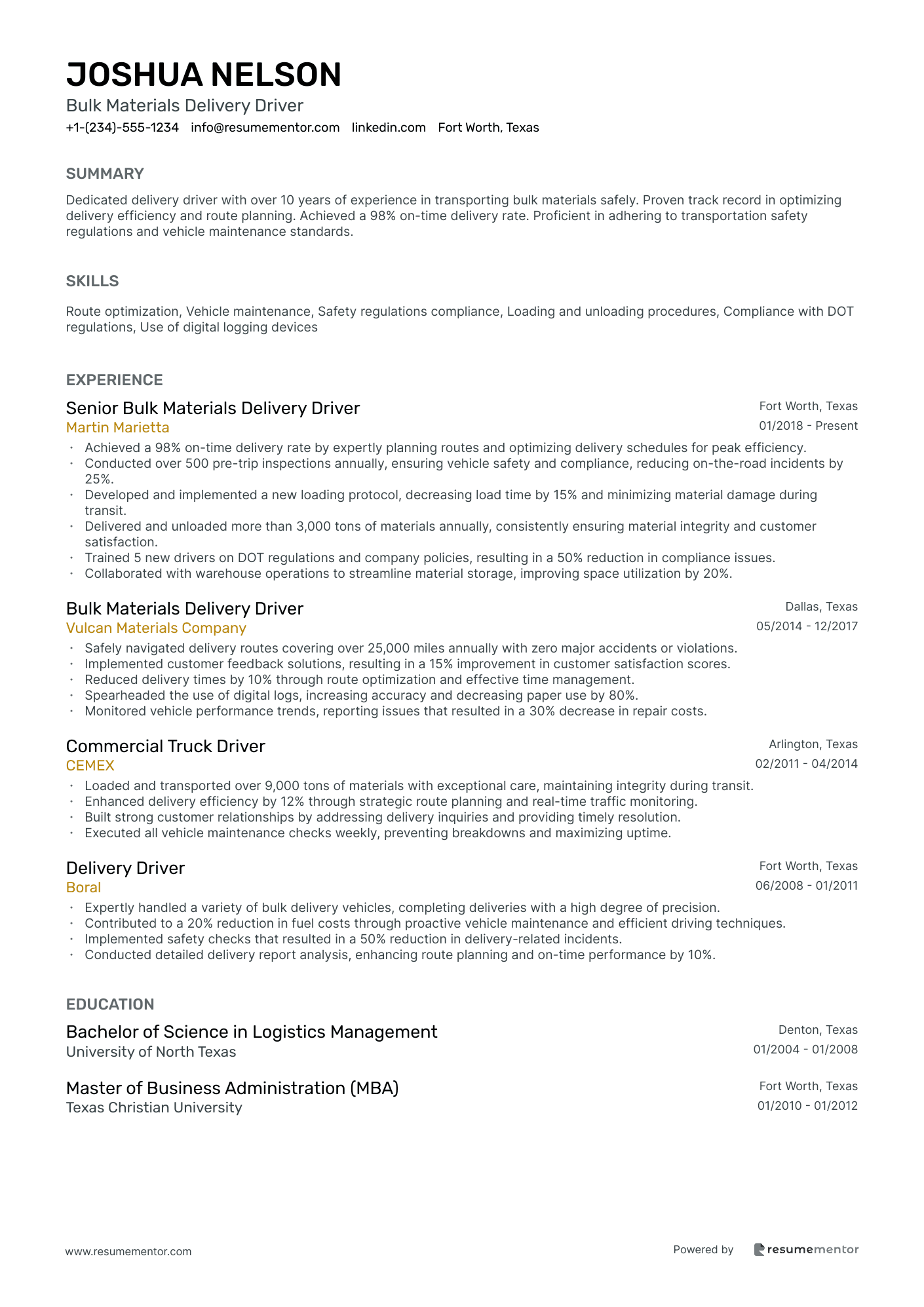 Bulk Materials Delivery Driver