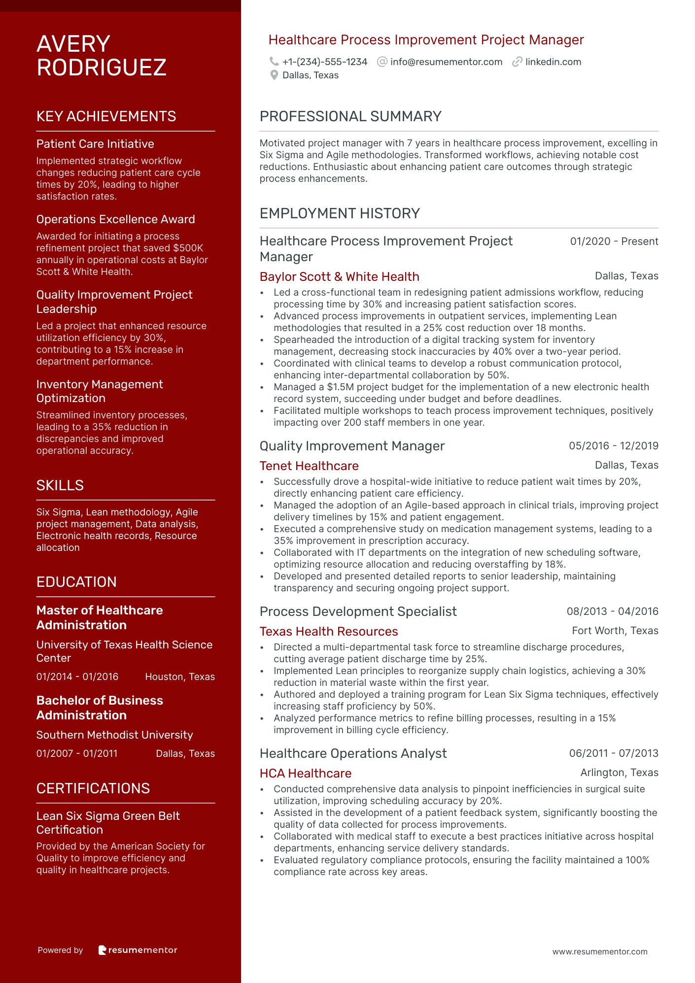 Healthcare Process Improvement Project Manager