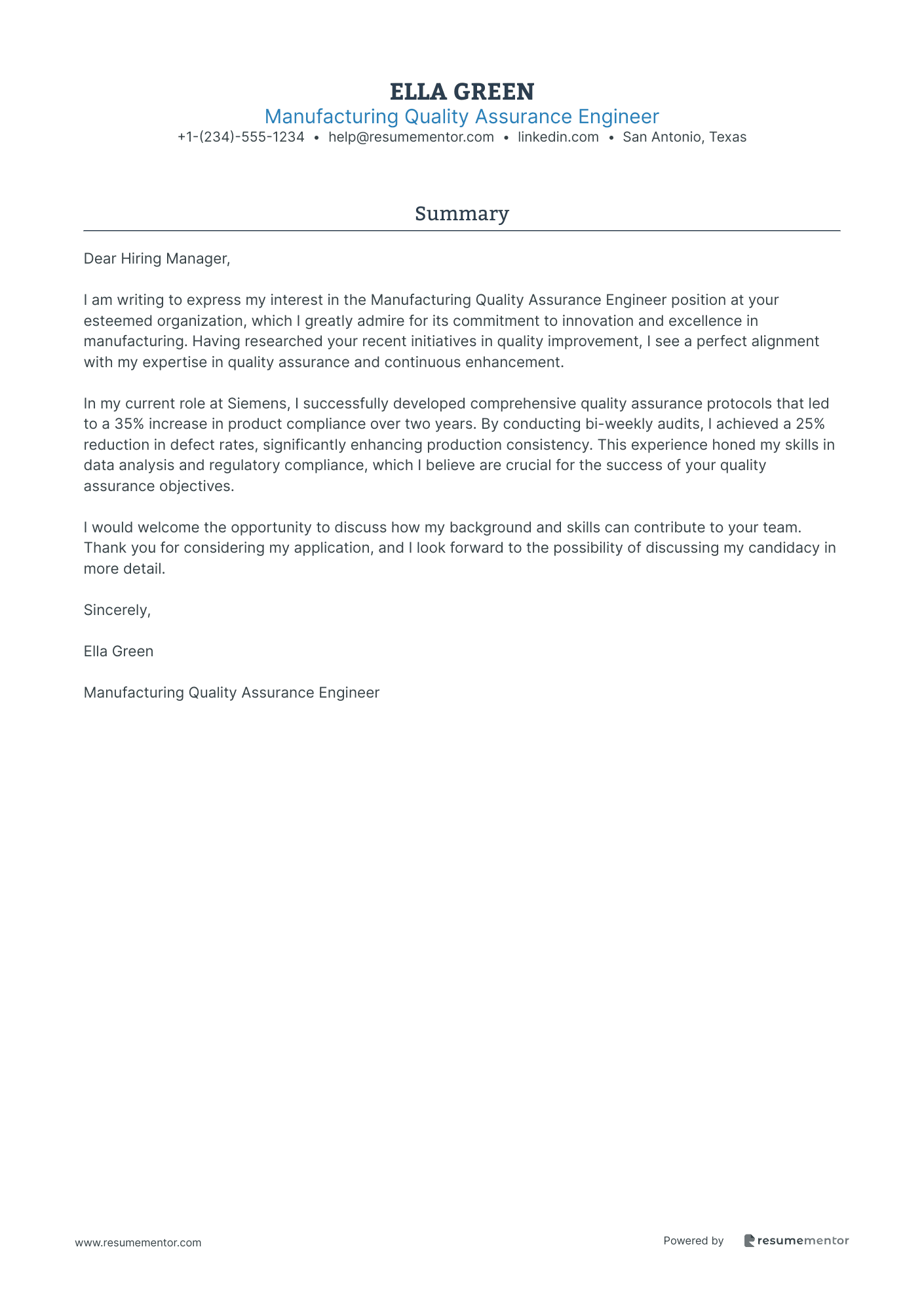 Manufacturing Quality Assurance Engineer