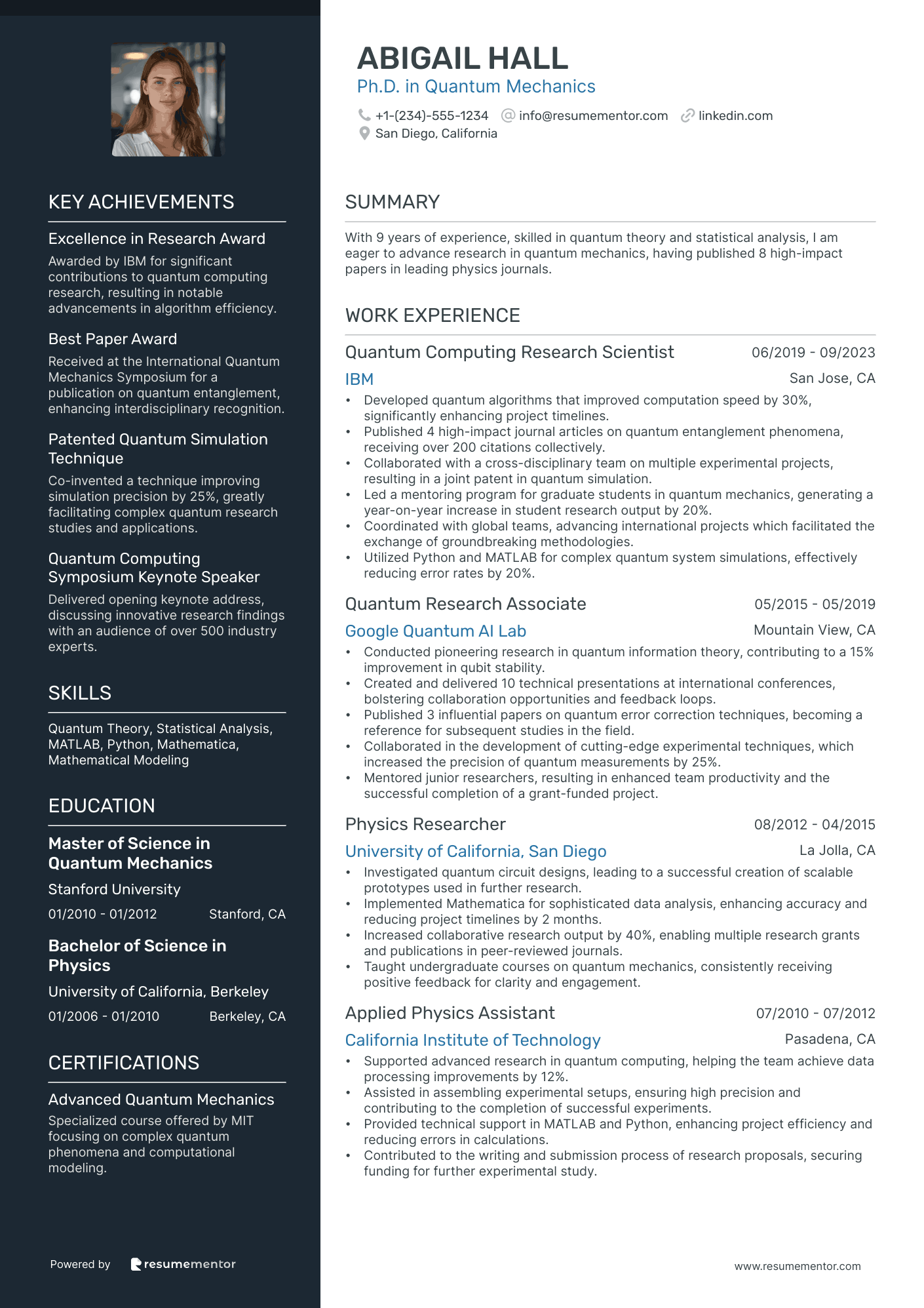 Ph. D. in Quantum Mechanics