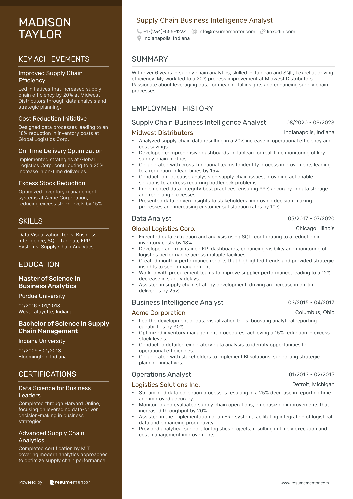 Supply Chain Business Intelligence Analyst