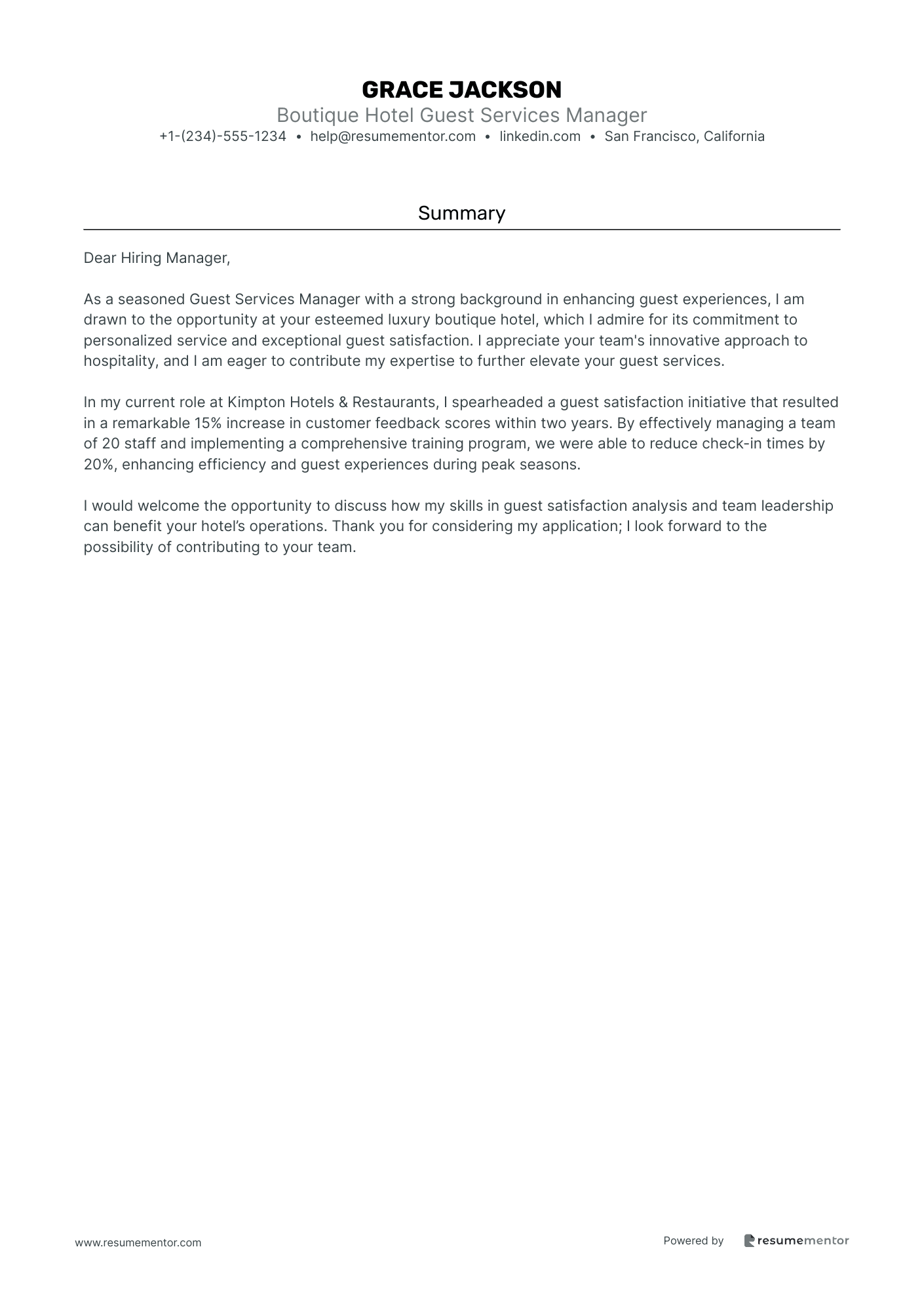 Boutique Hotel Guest Services Manager