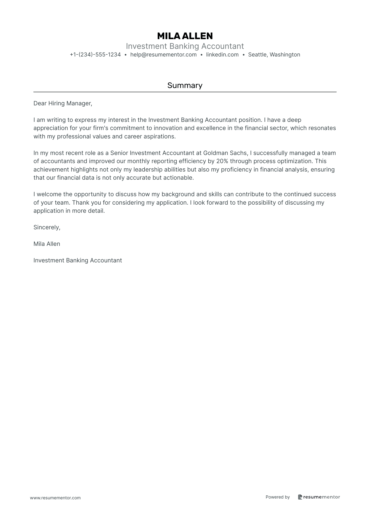 Investment Banking Accountant