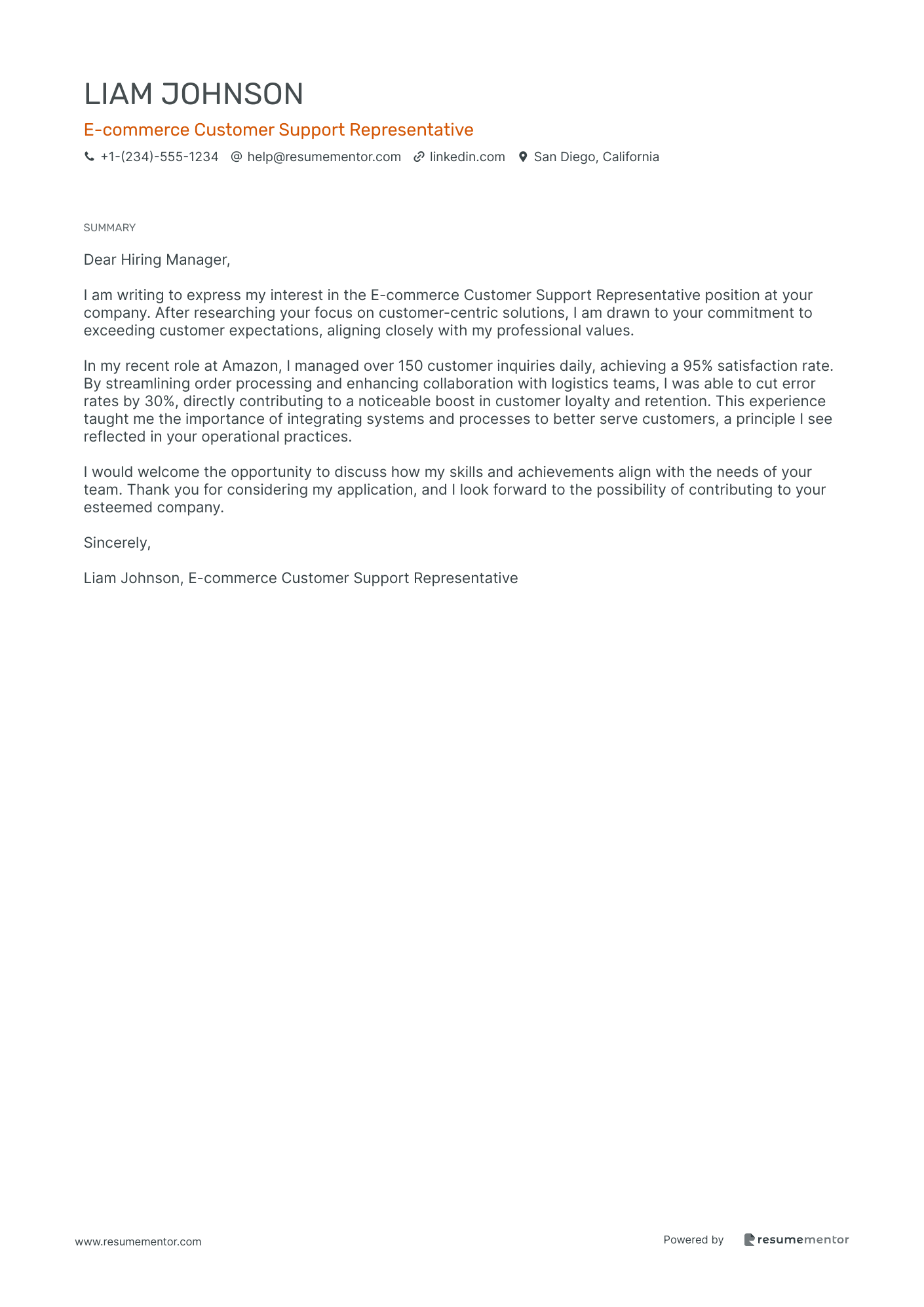 E commerce Customer Support Representative