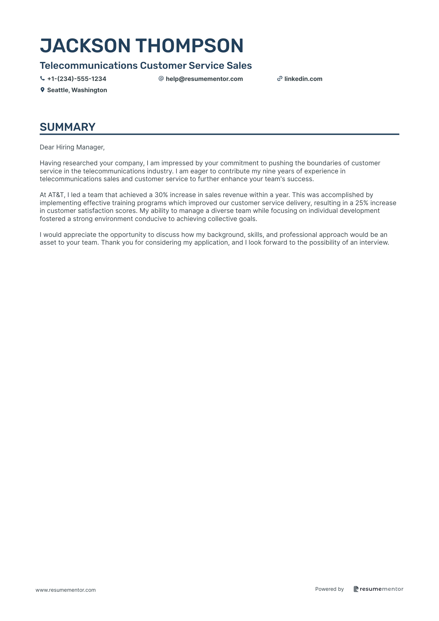 Telecommunications Customer Service Sales