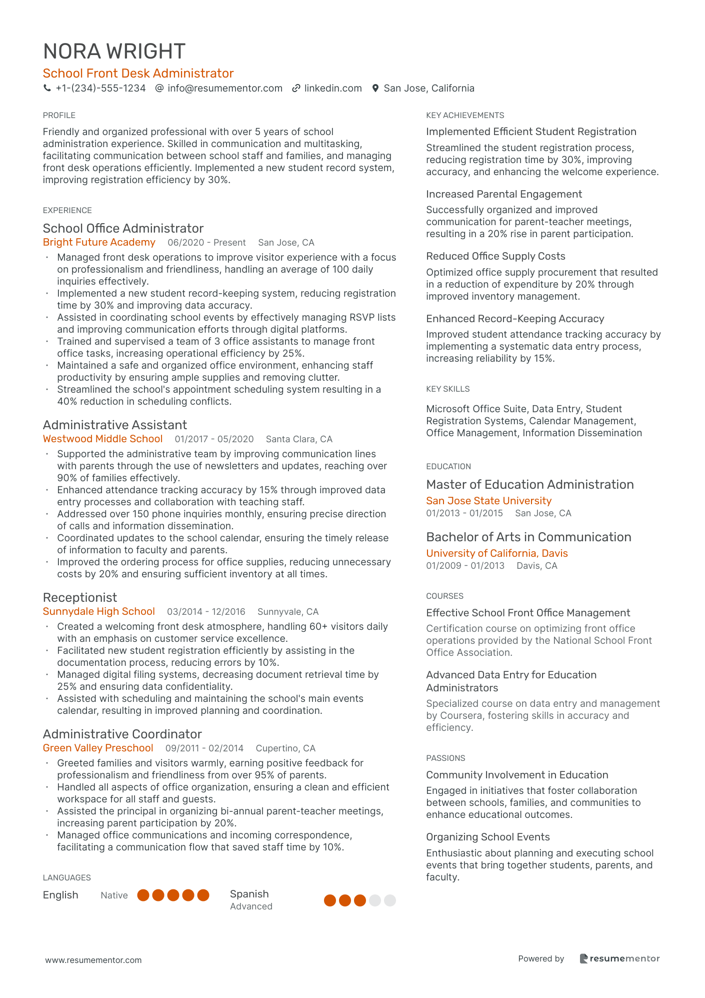 School Front Desk Administrator