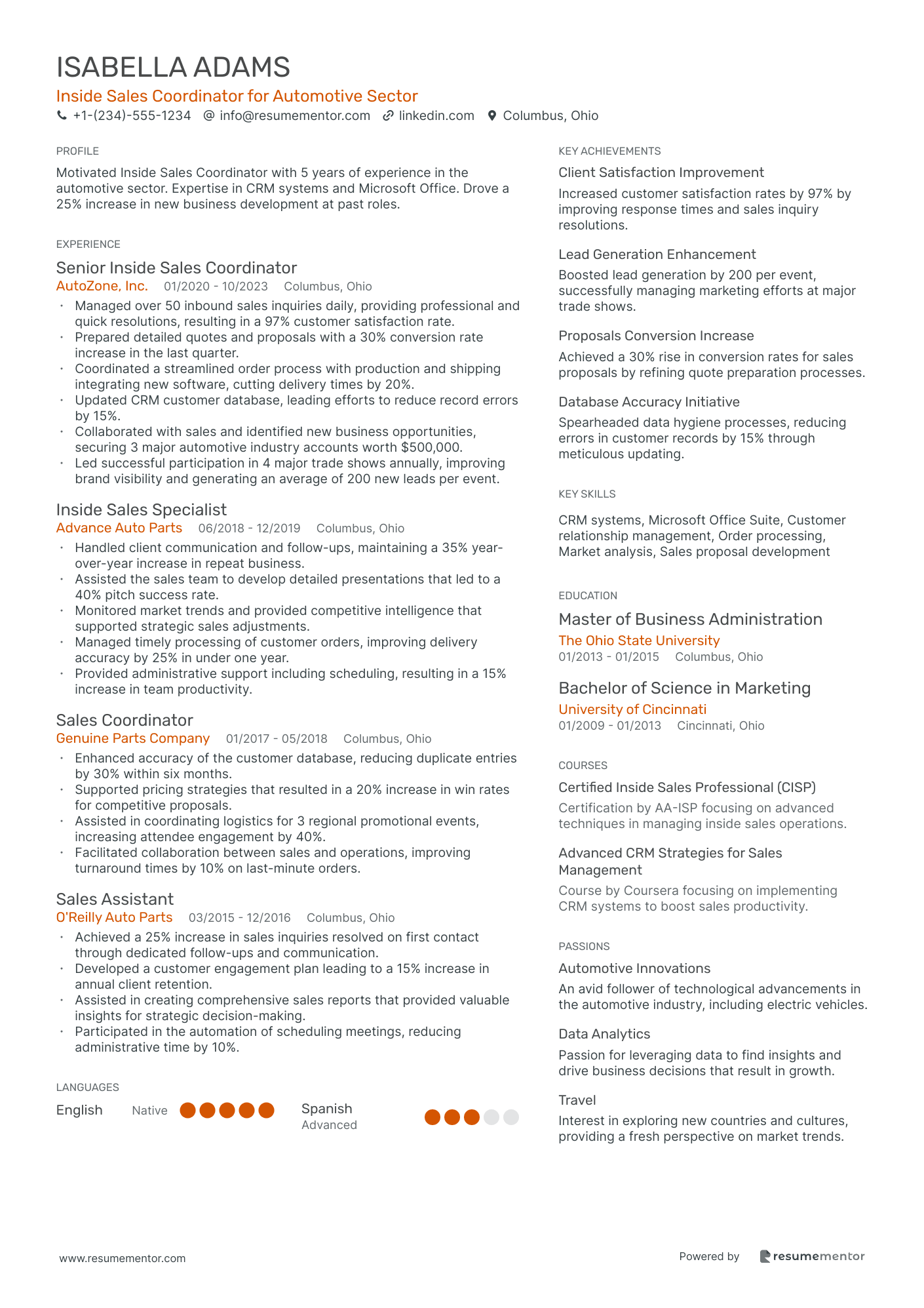 Inside Sales Coordinator for Automotive Sector