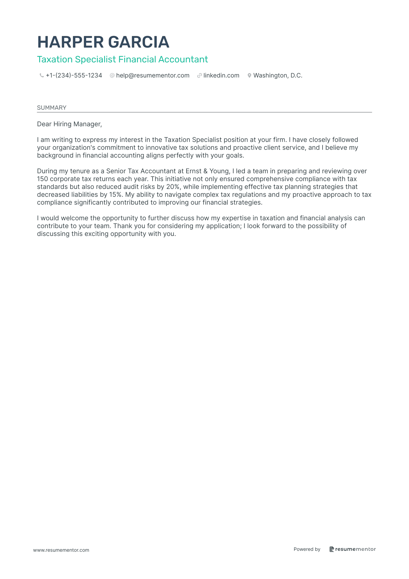 Taxation Specialist Financial Accountant