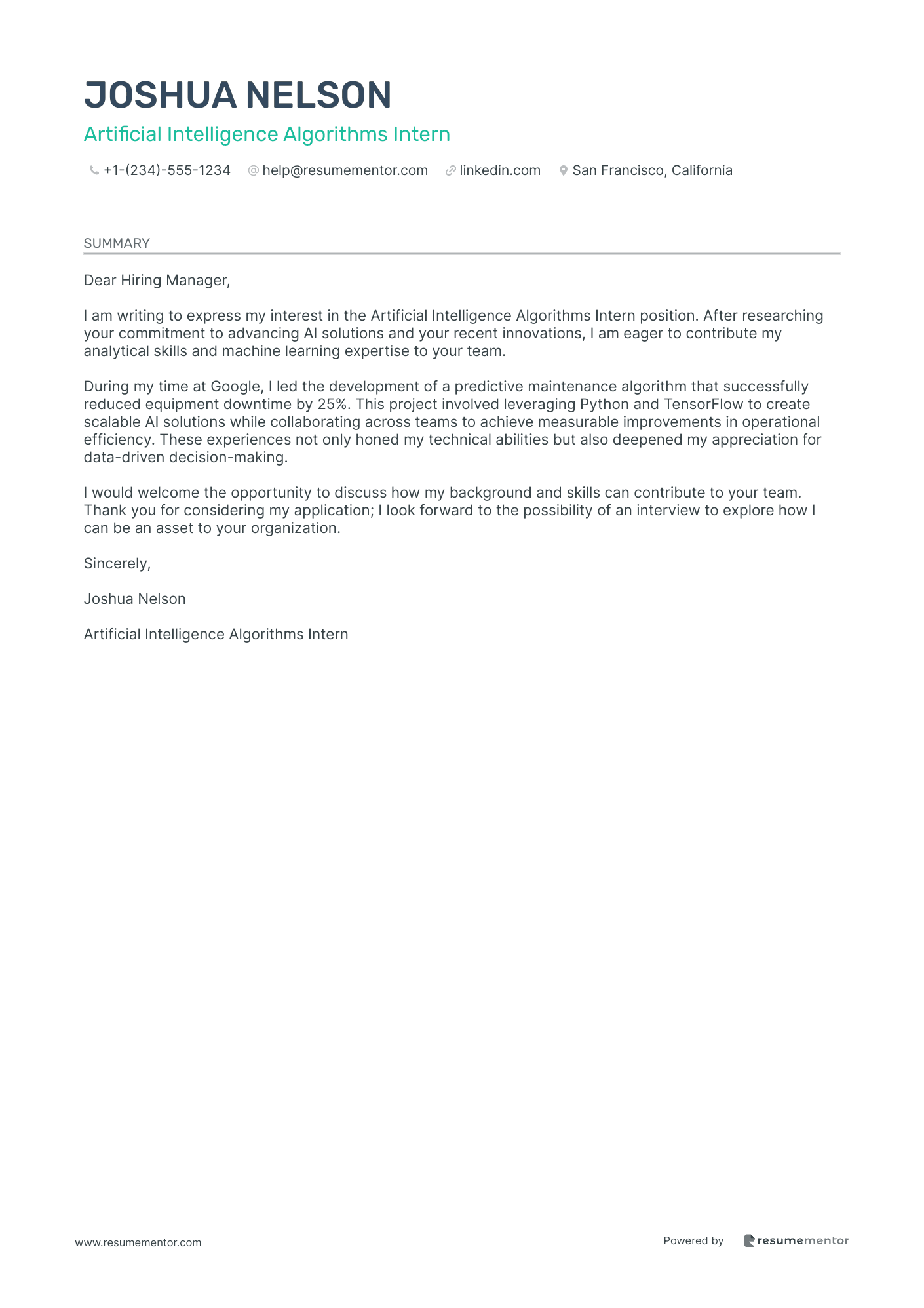 Artificial Intelligence Algorithms Intern