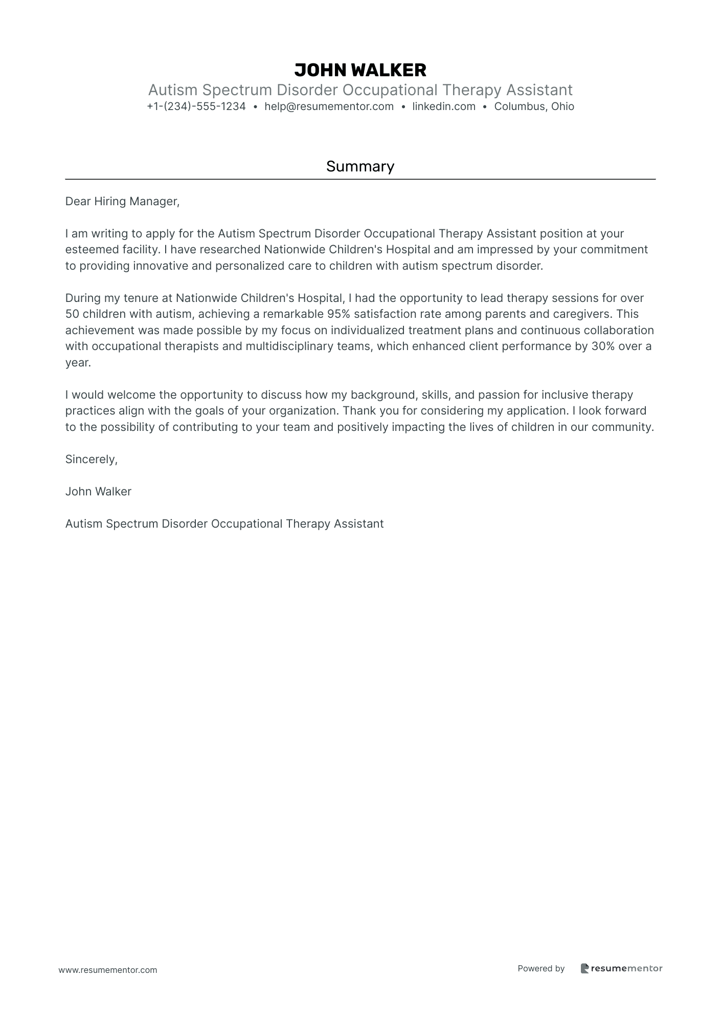 Autism Spectrum Disorder Occupational Therapy Assistant
