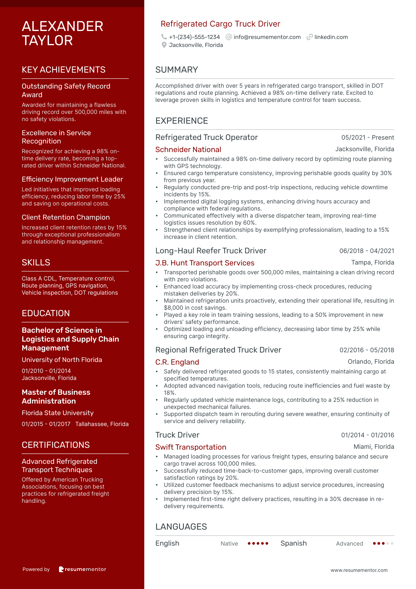 Refrigerated Cargo Truck Driver