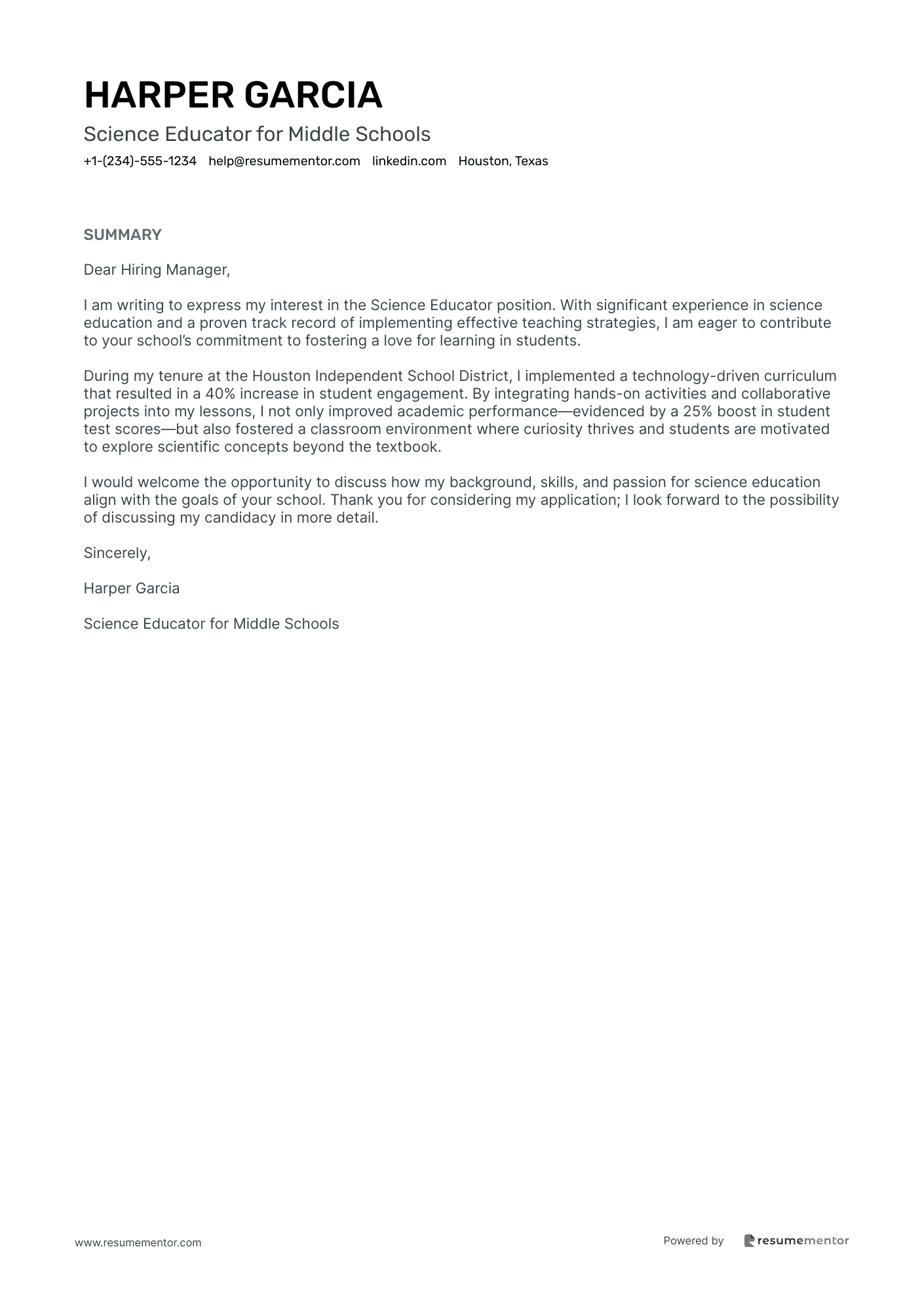 Science Educator for Middle Schools