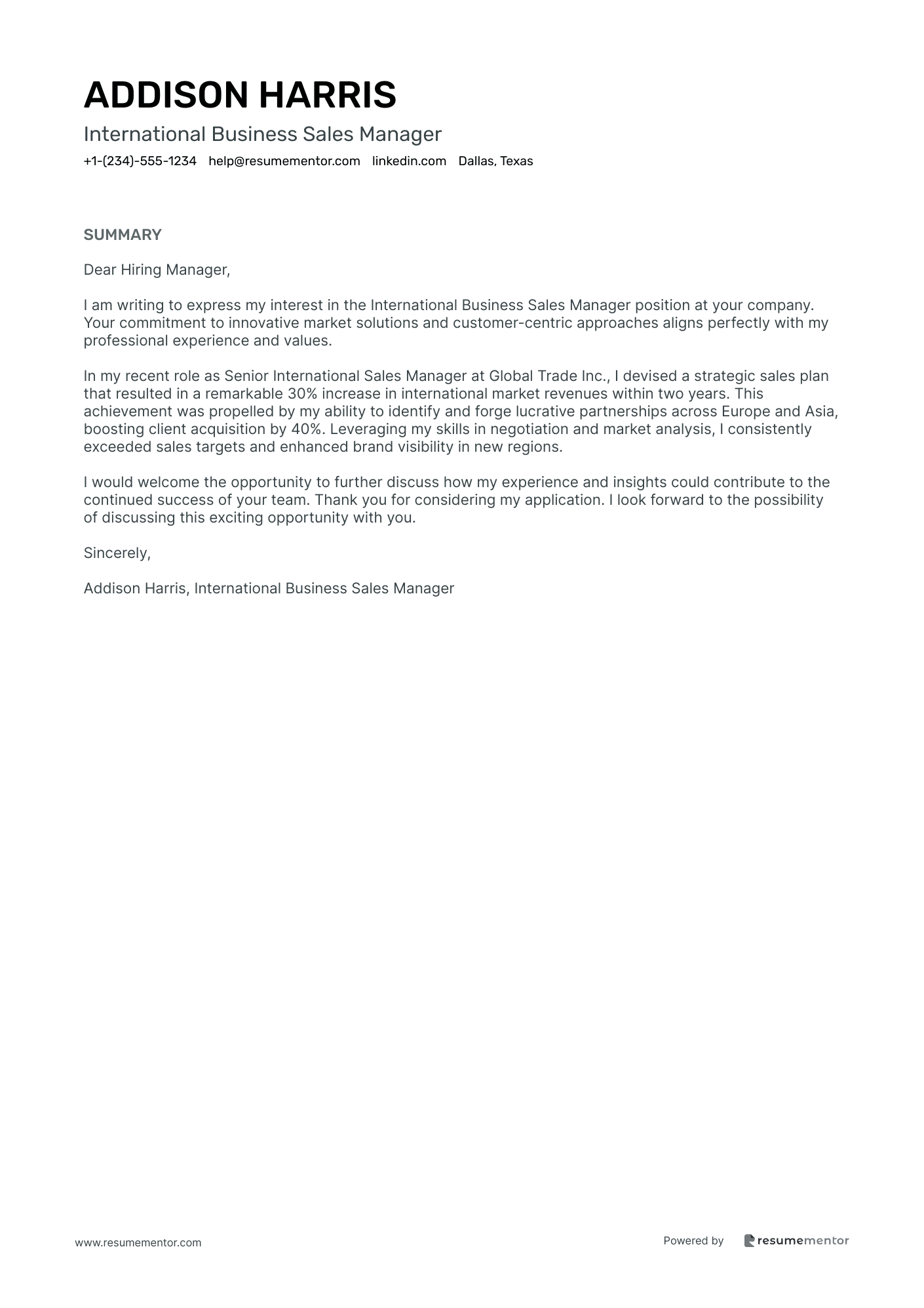 International Business Sales Manager