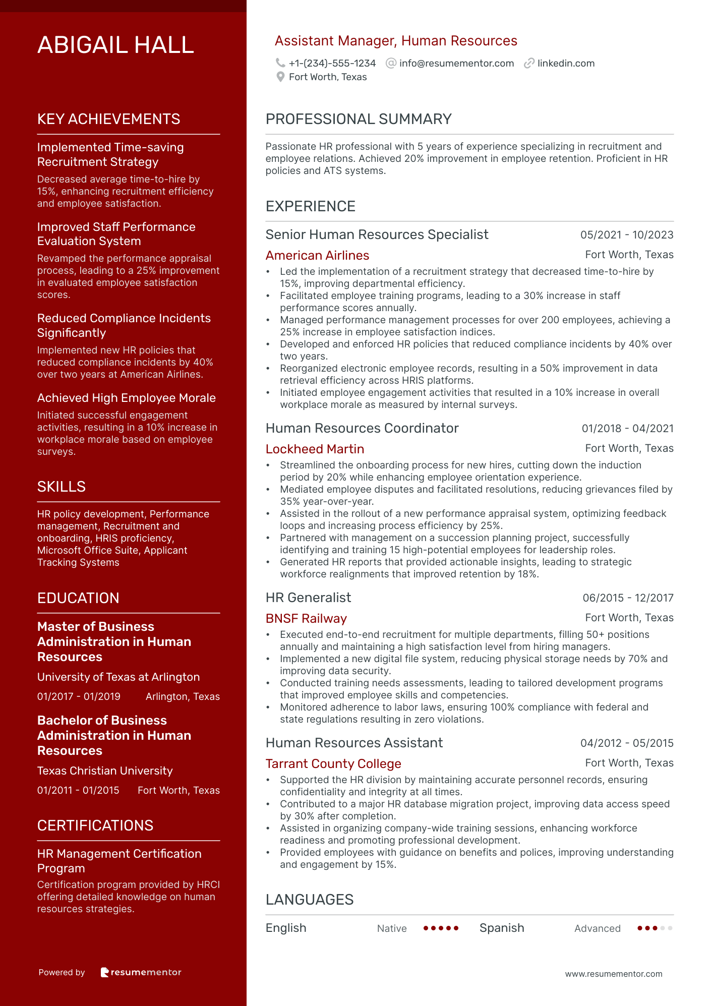 Assistant Manager, Human Resources