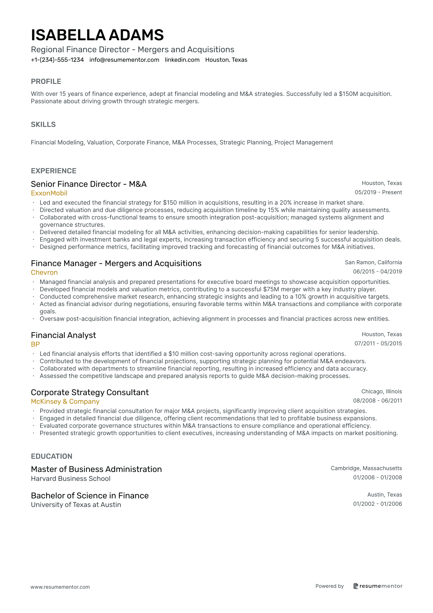 Regional Finance Director  Mergers and Acquisitions