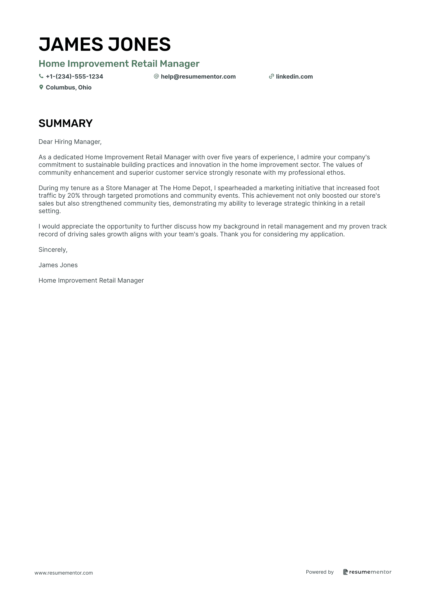 Home Improvement Retail Manager