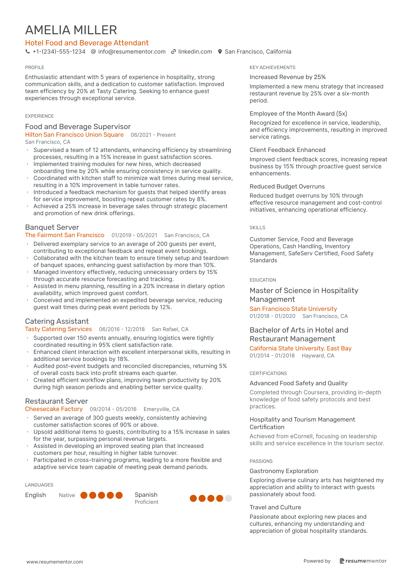 Hotel Food and Beverage Attendant