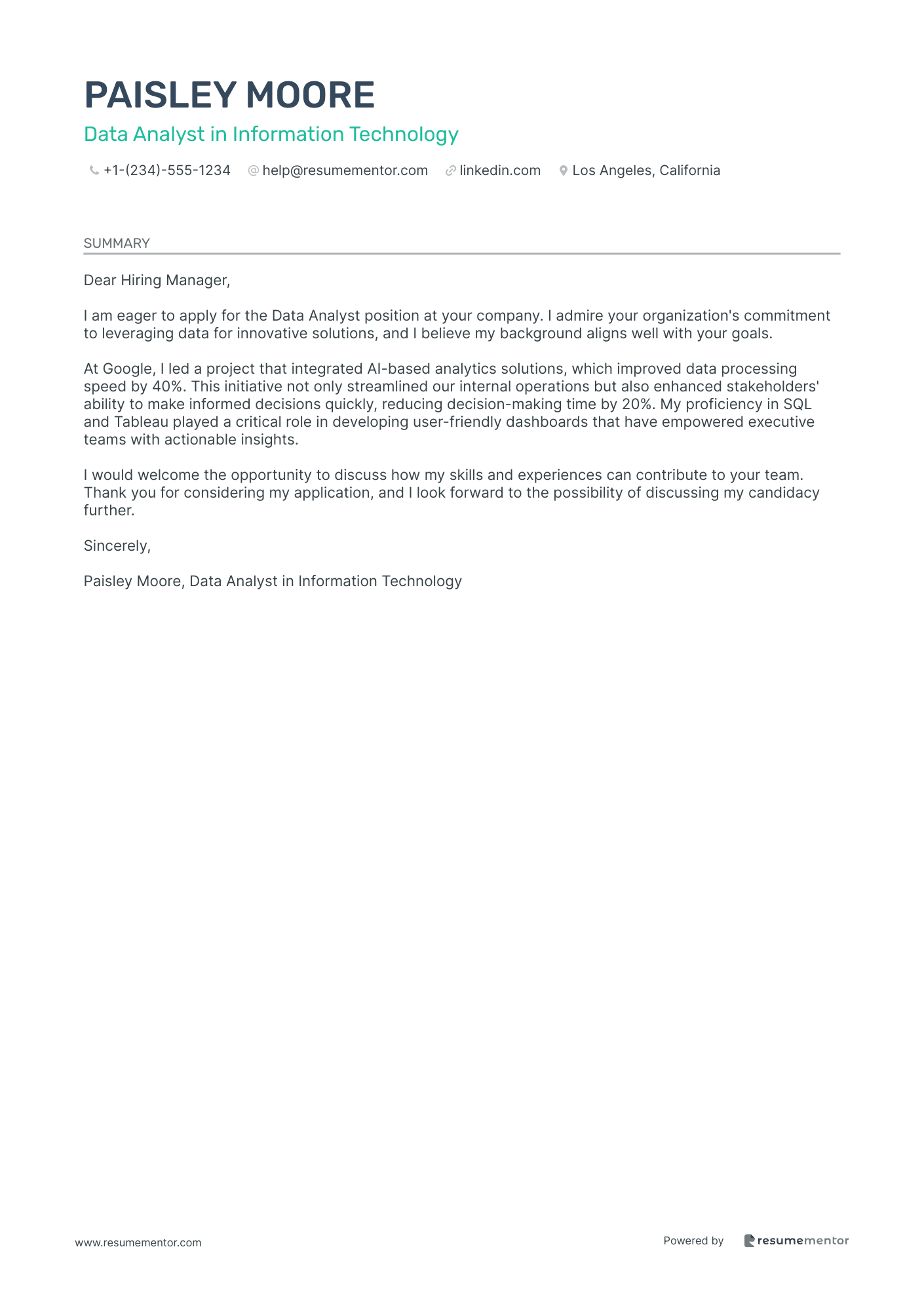 Data Analyst in Information Technology