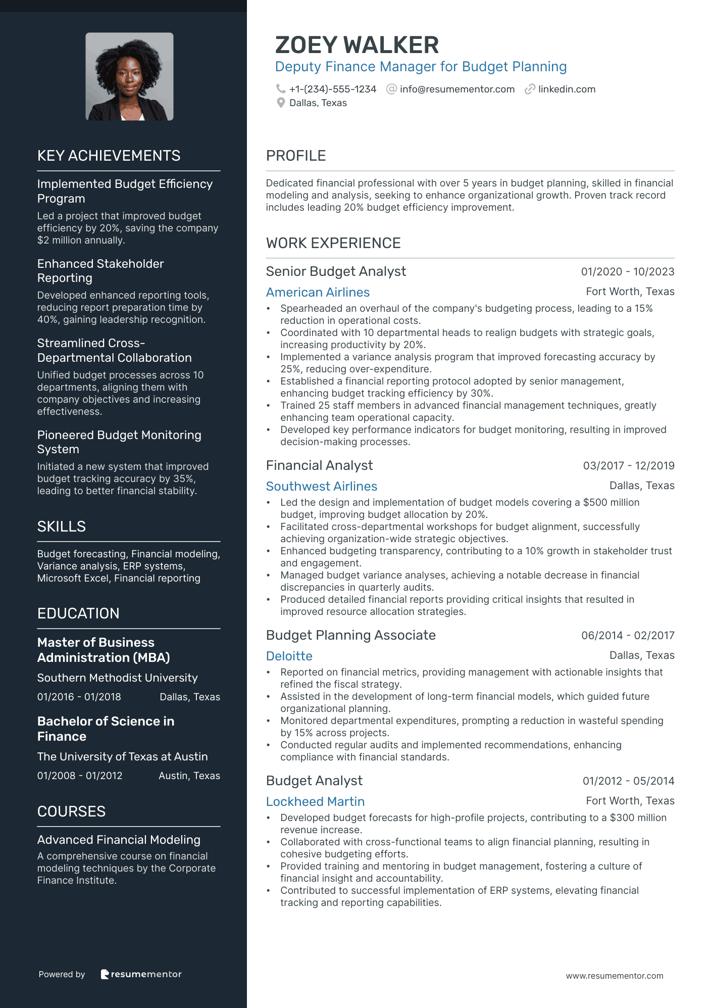 Deputy Finance Manager for Budget Planning