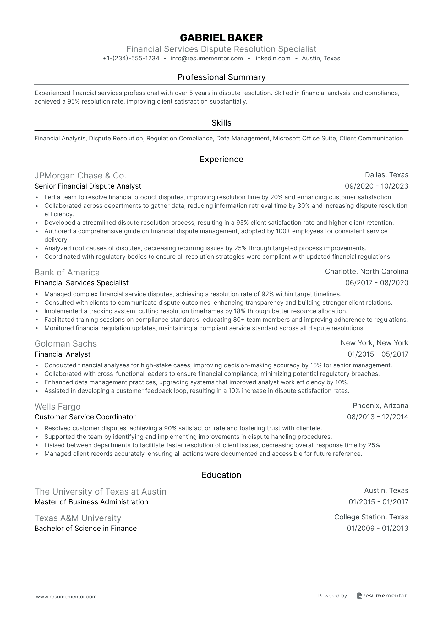Financial Services Dispute Resolution Specialist