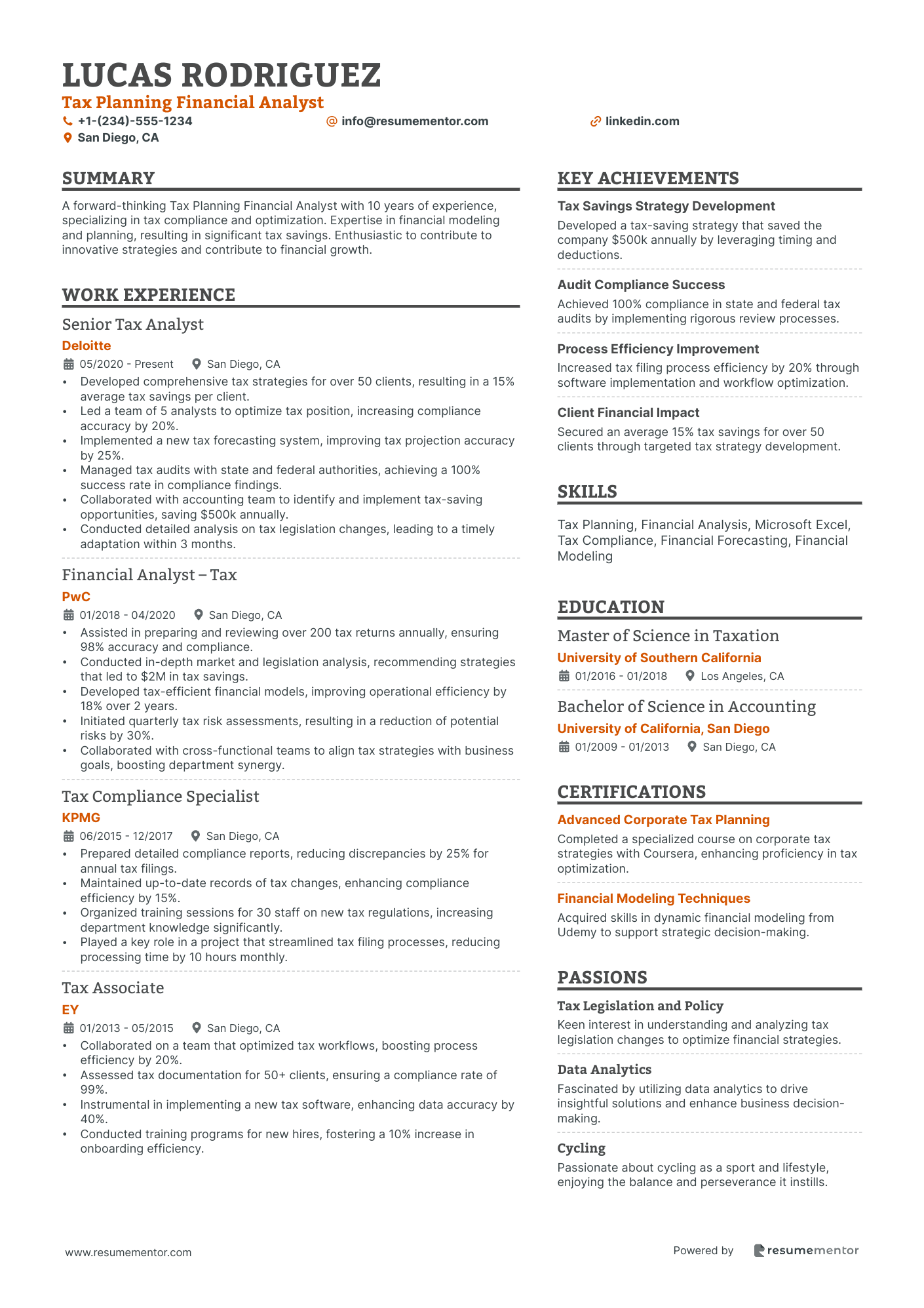 Tax Planning Financial Analyst