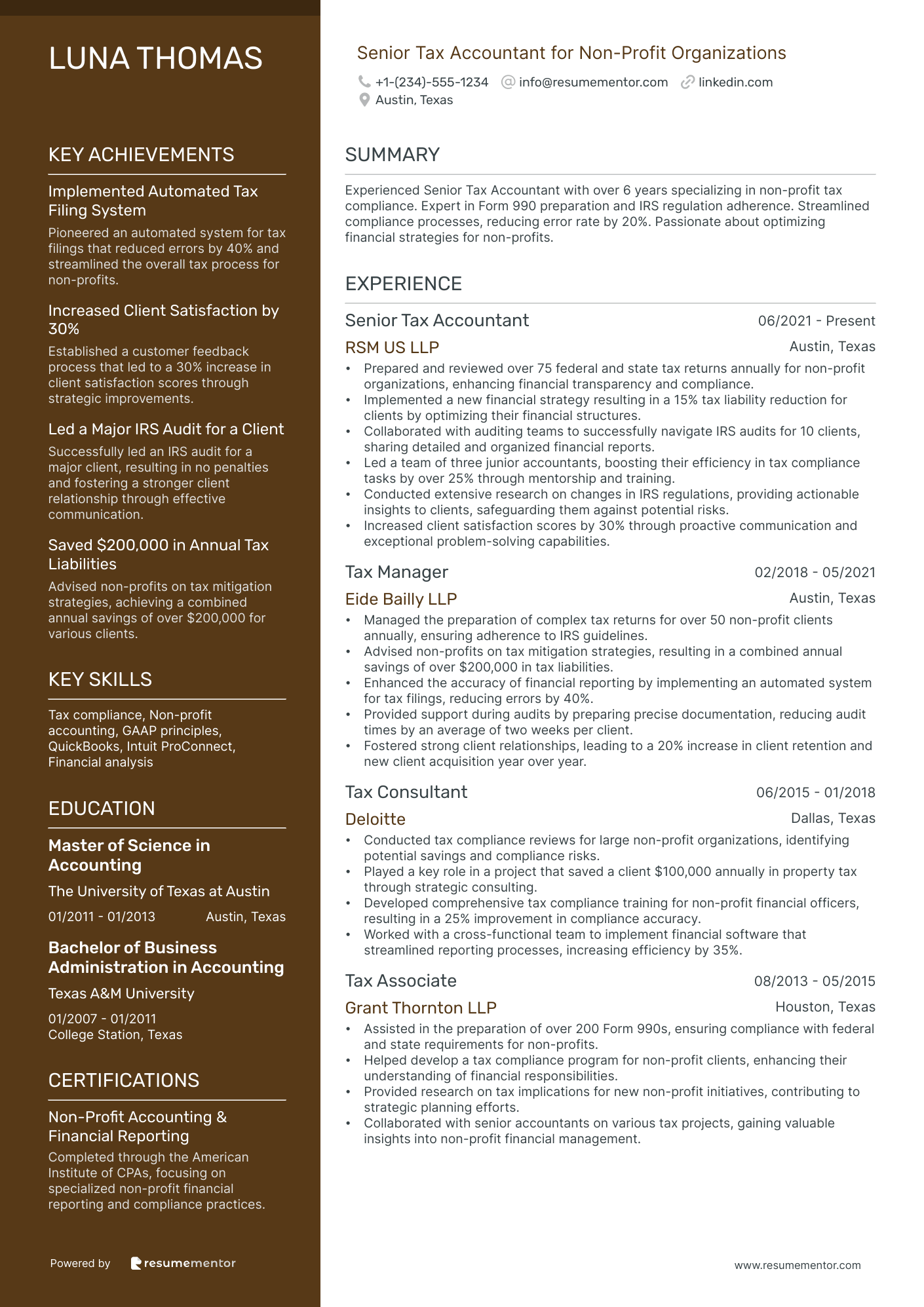 Senior Tax Accountant for Non Profit Organizations