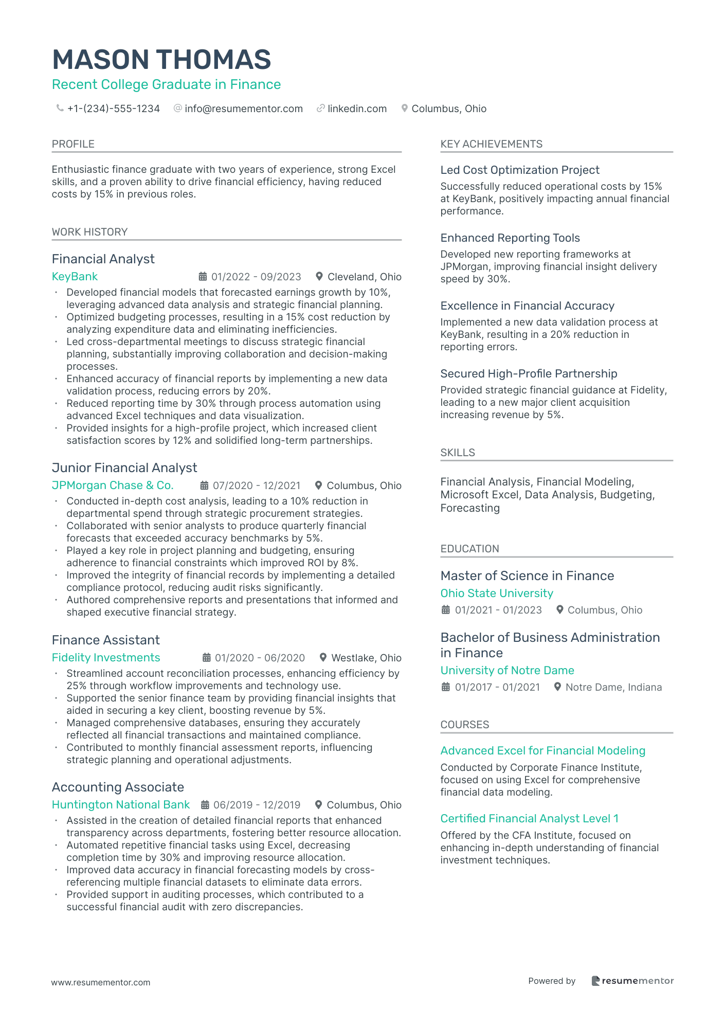 Recent College Graduate in Finance