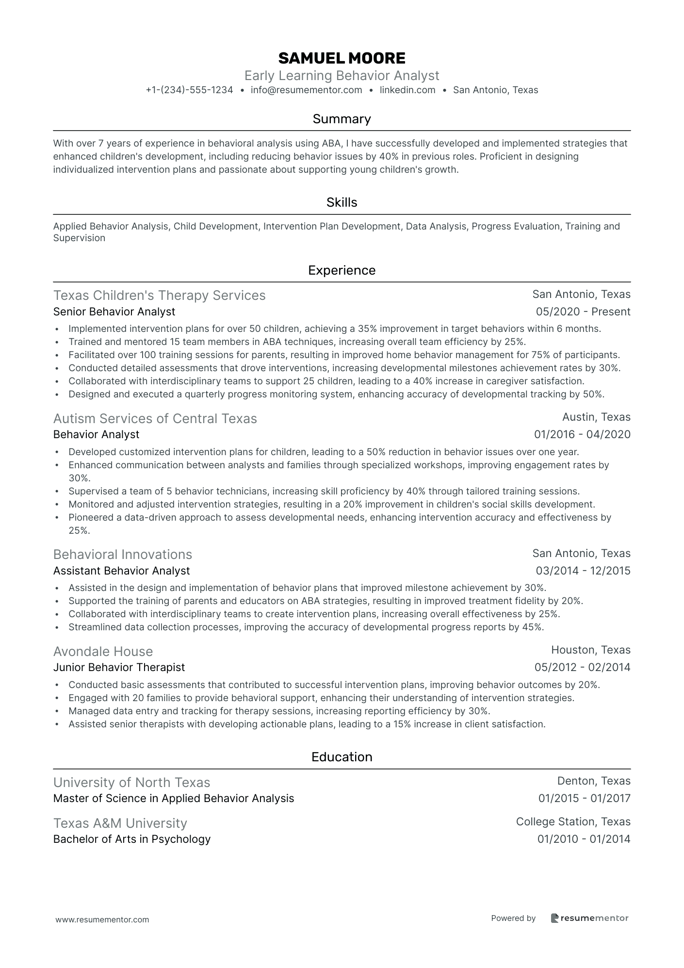 Early Learning Behavior Analyst