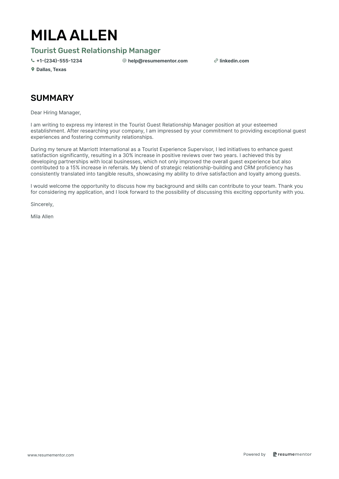 Tourist Guest Relationship Manager