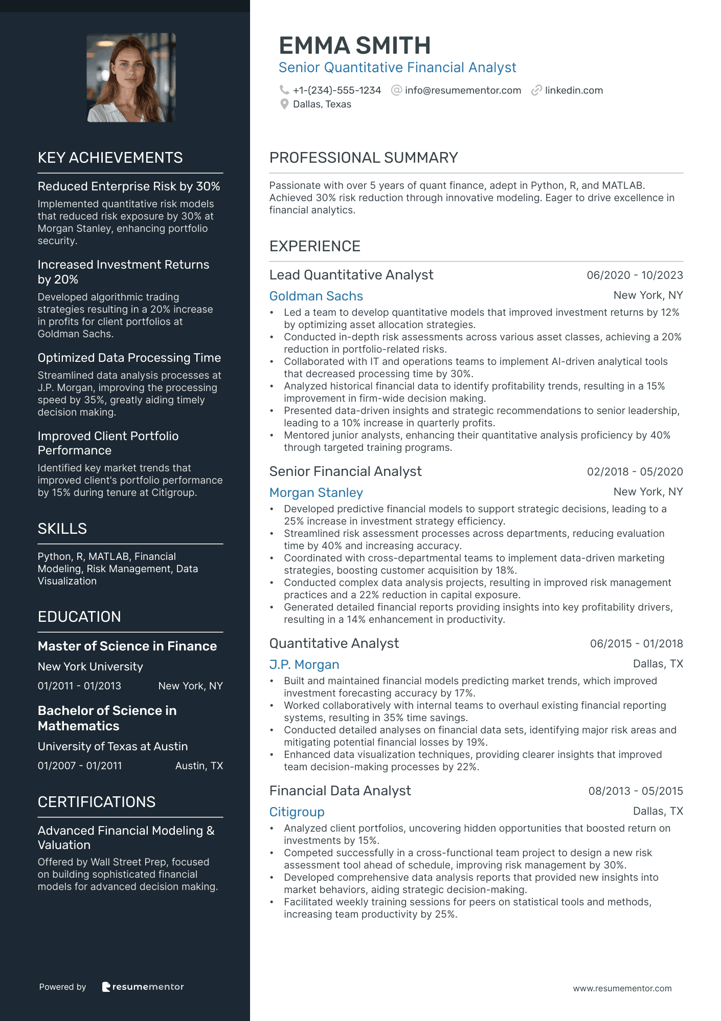 Senior Quantitative Financial Analyst