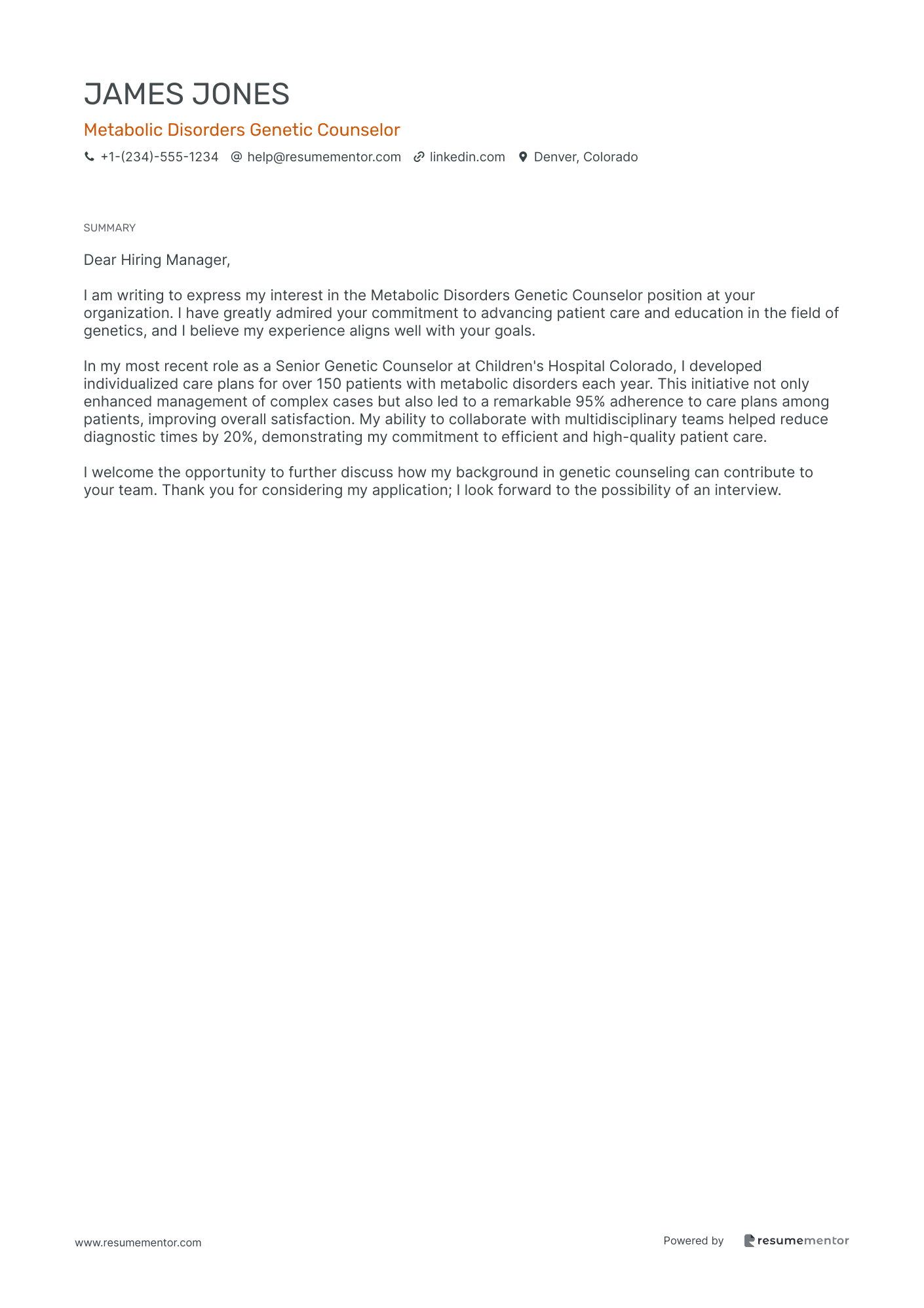 Metabolic Disorders Genetic Counselor