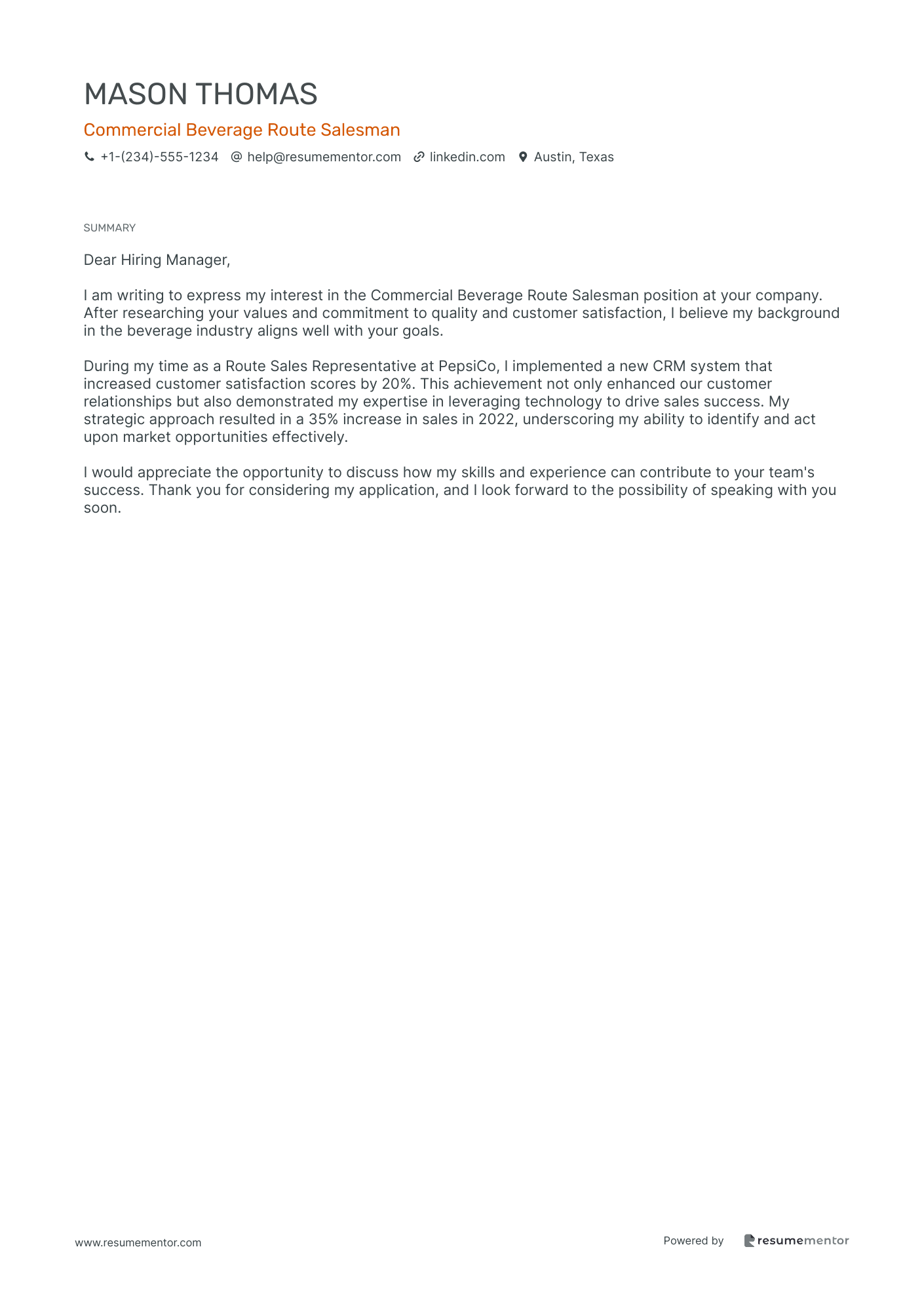 Commercial Beverage Route Salesman