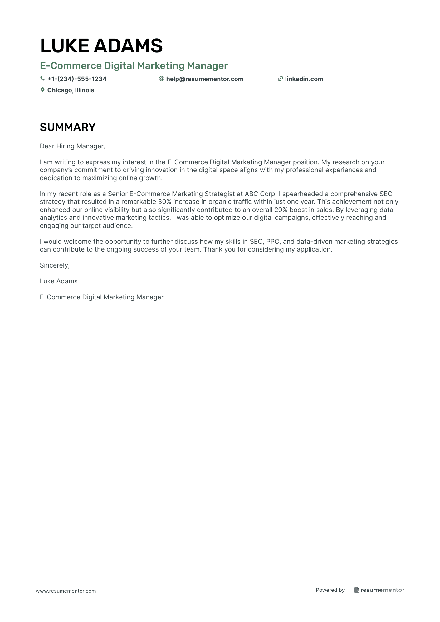E Commerce Digital Marketing Manager