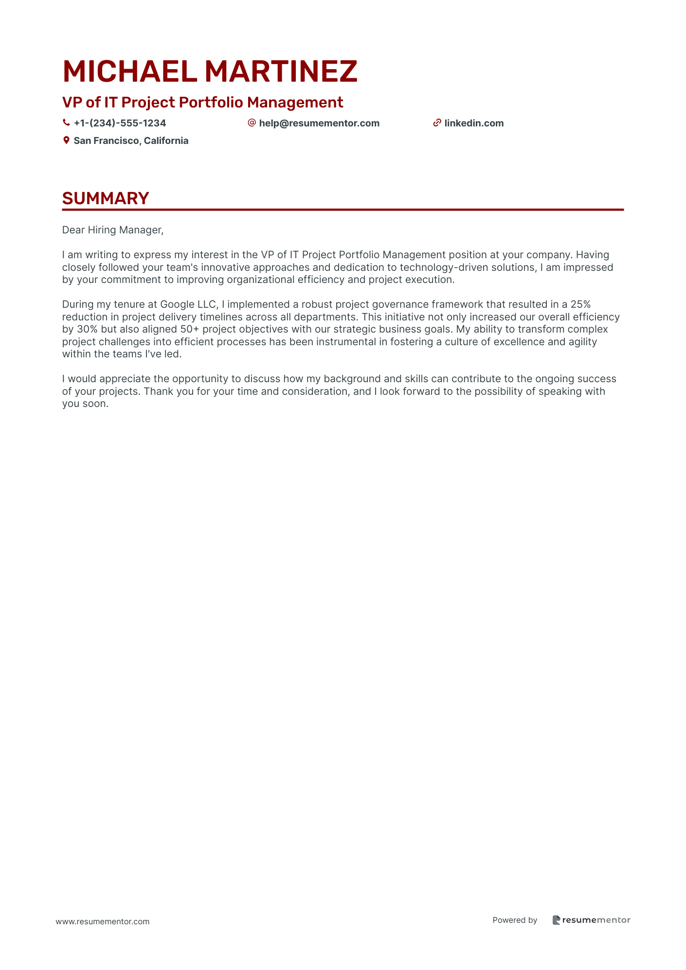 VP of IT Project Portfolio Management