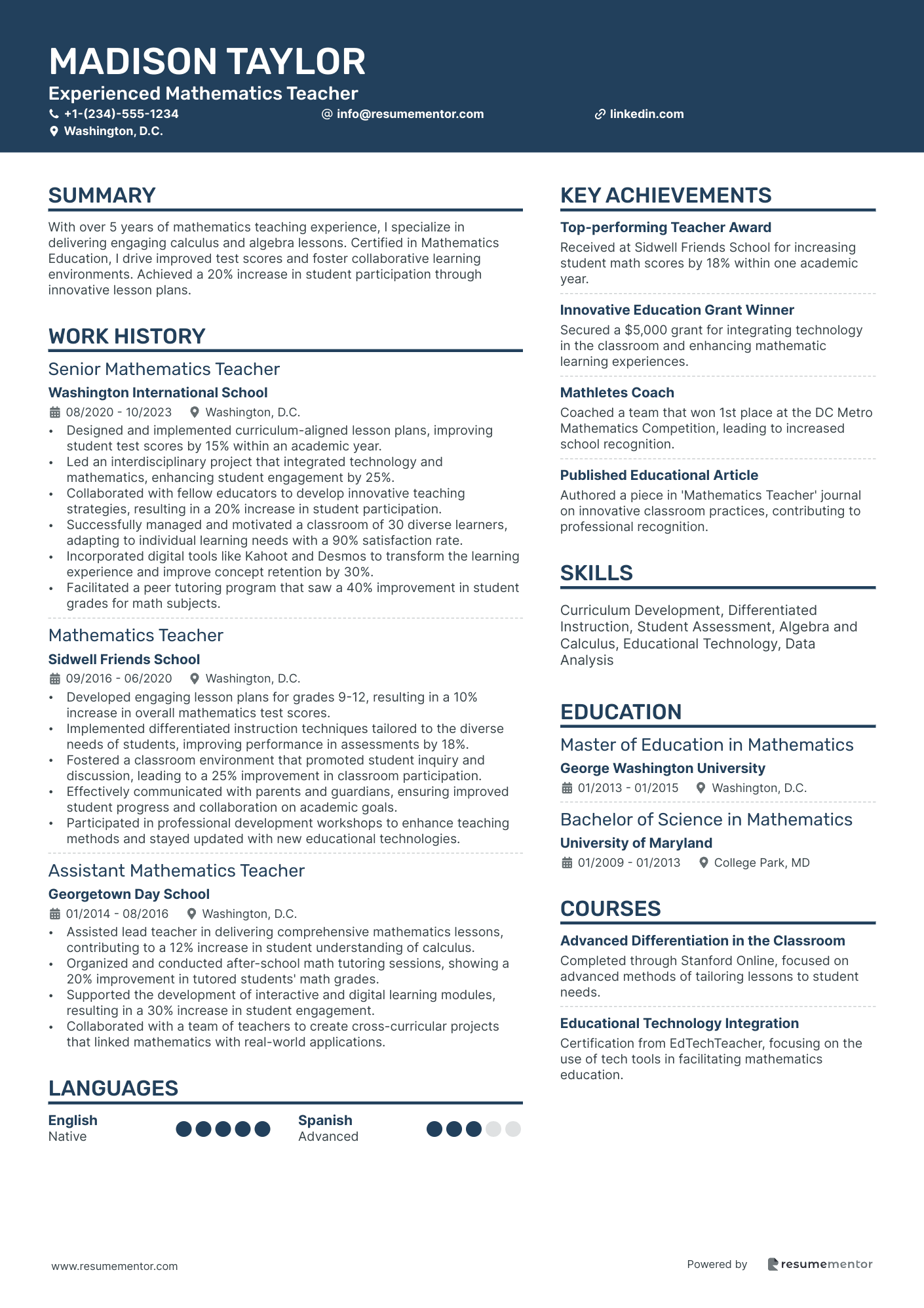 Experienced Mathematics Teacher