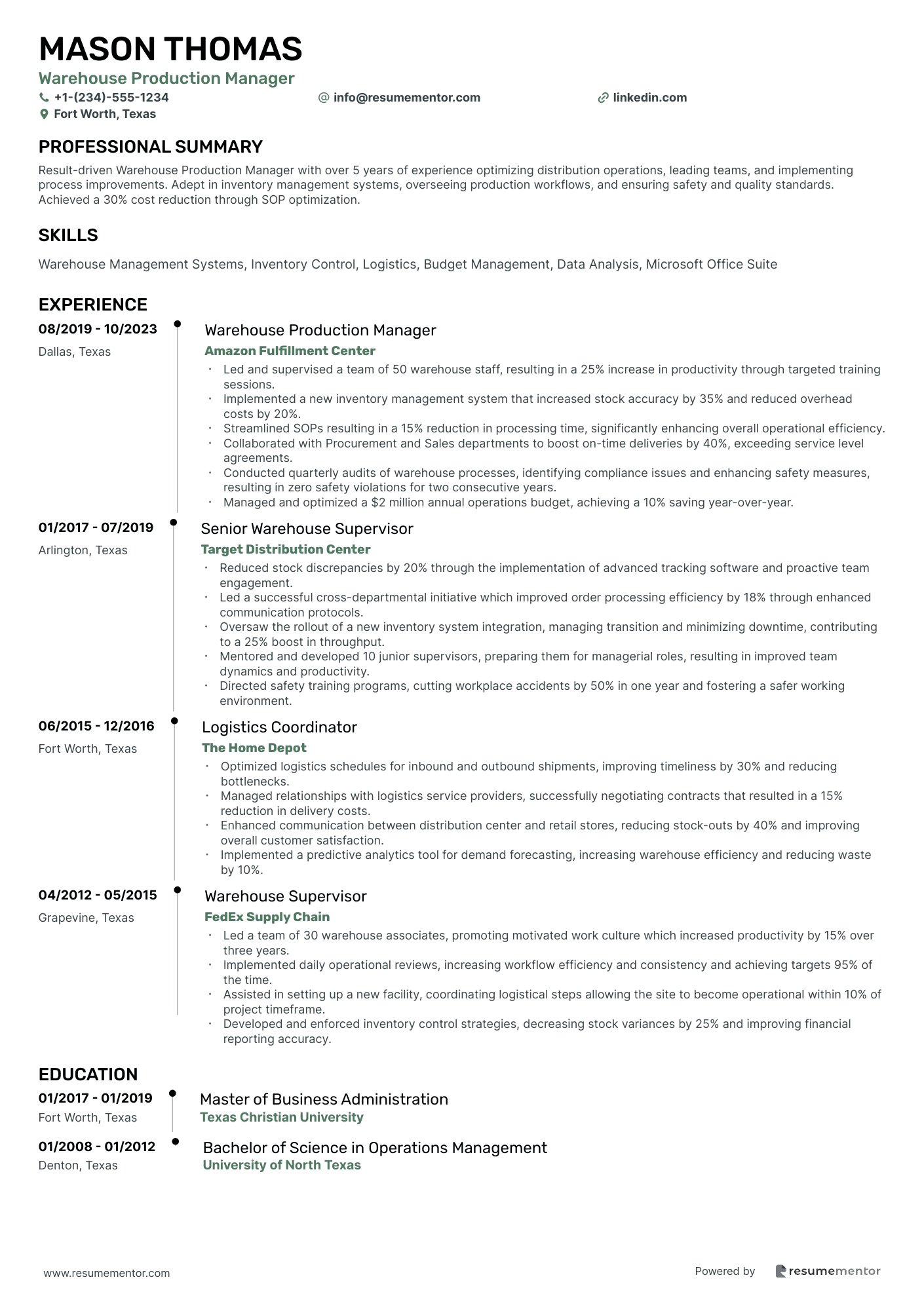 Warehouse Production Manager