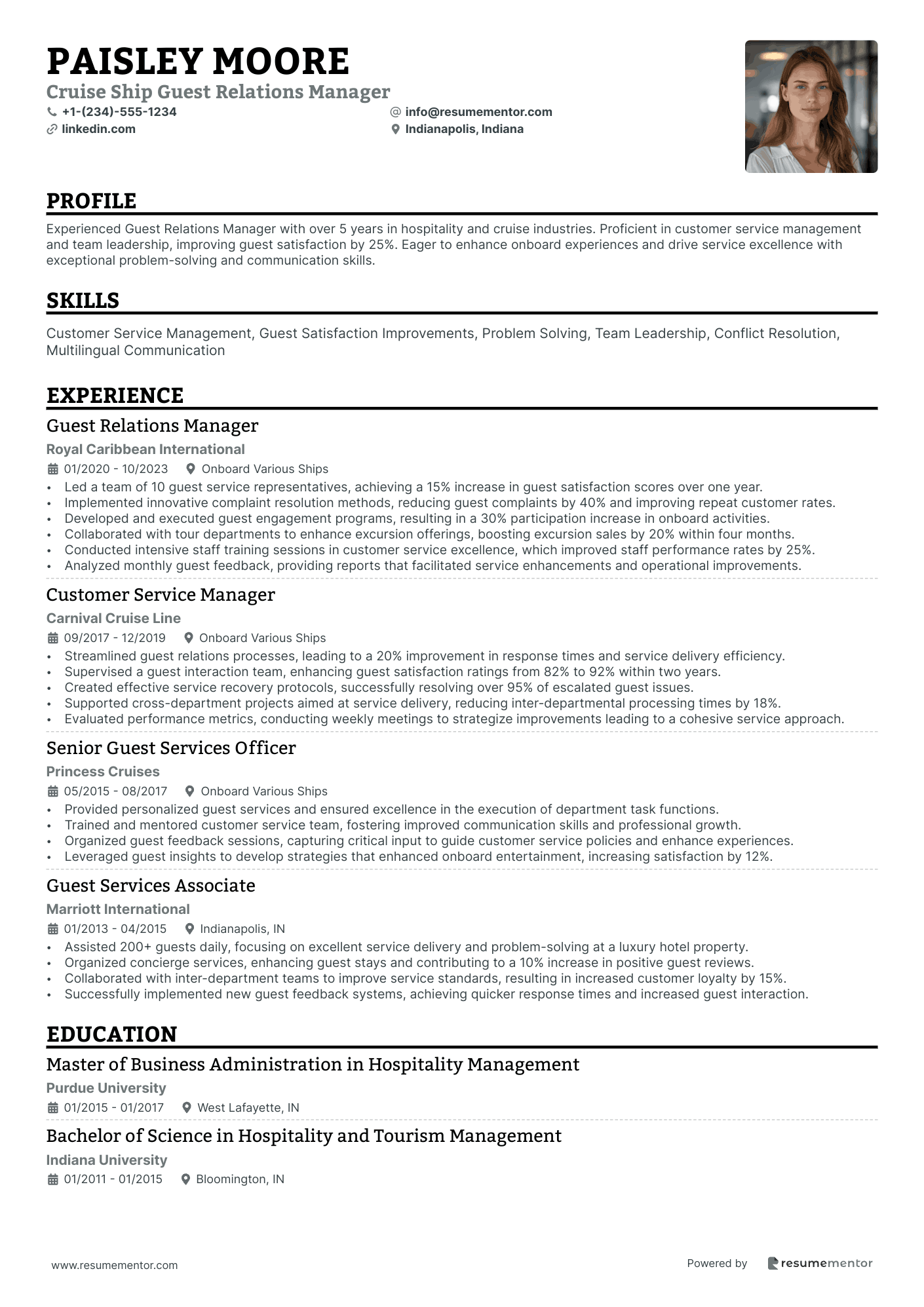 Cruise Ship Guest Relations Manager