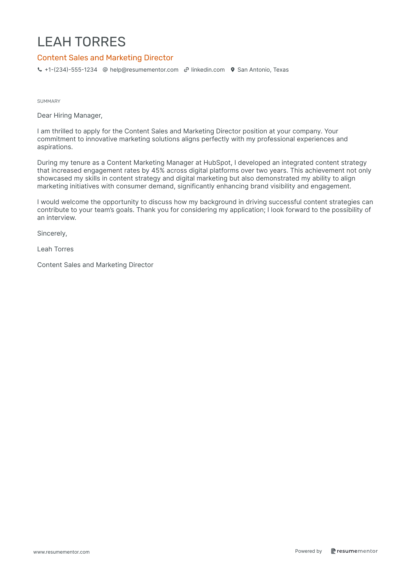 Content Sales and Marketing Director