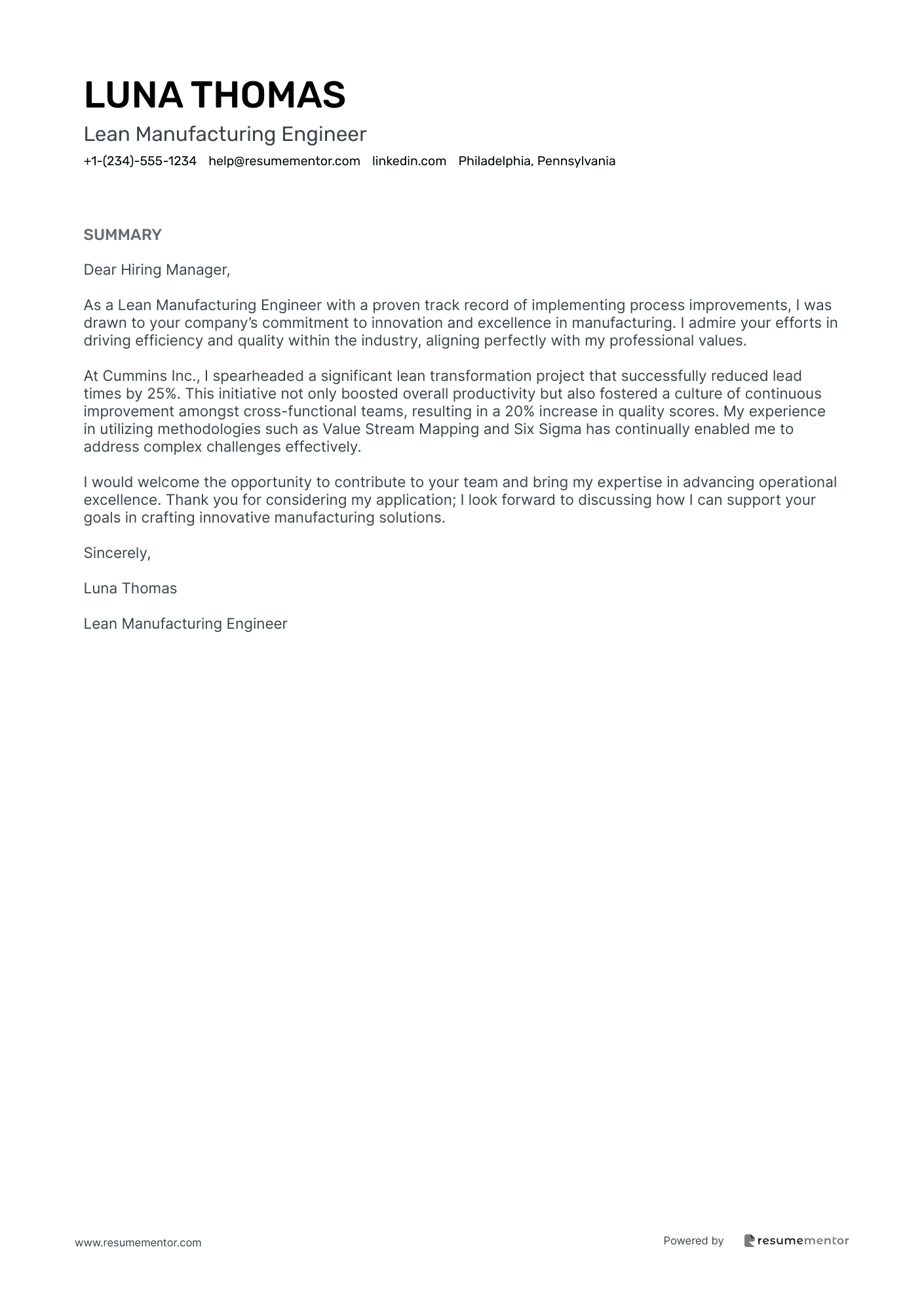 Lean Manufacturing Engineer