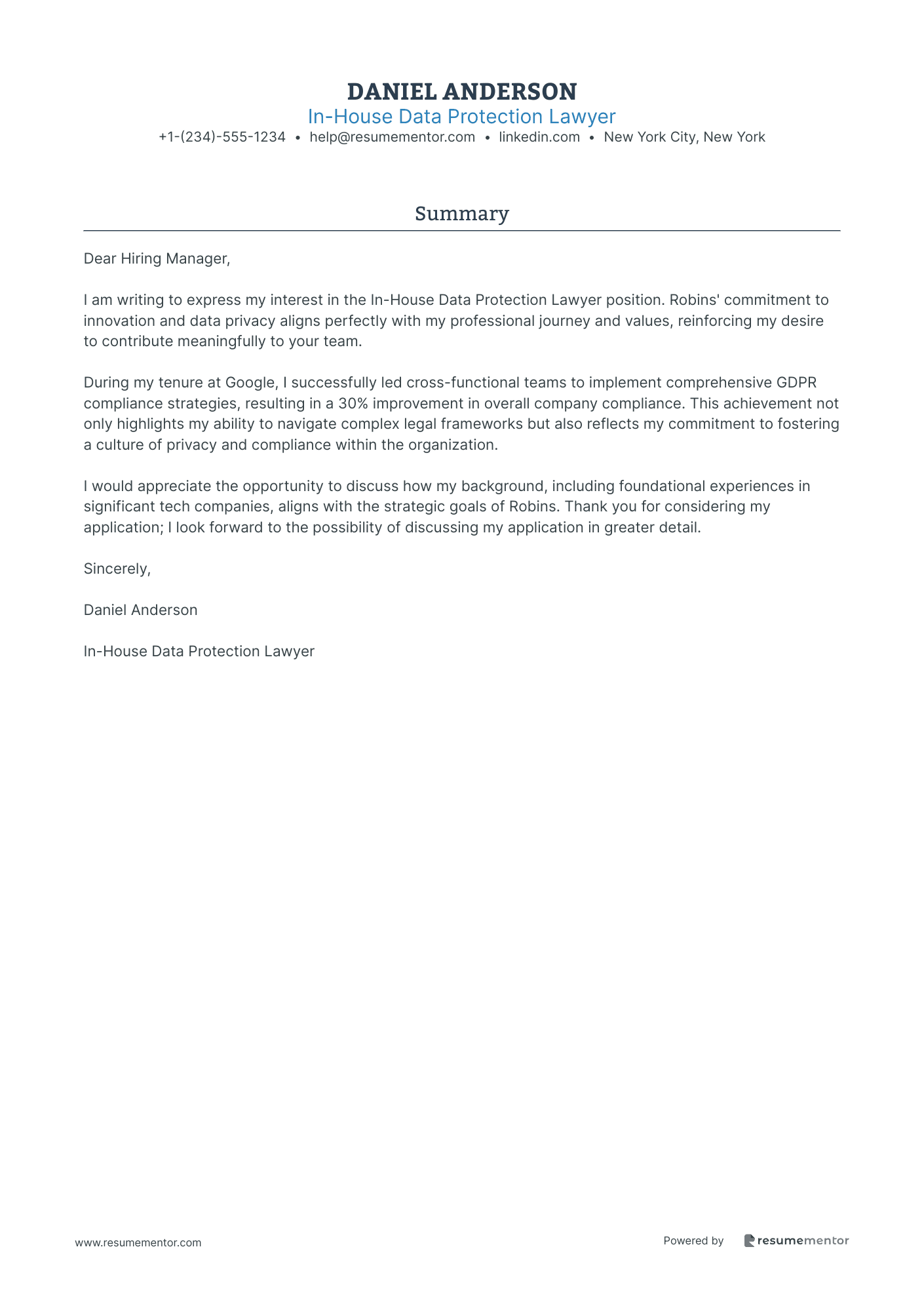 In House Data Protection Lawyer