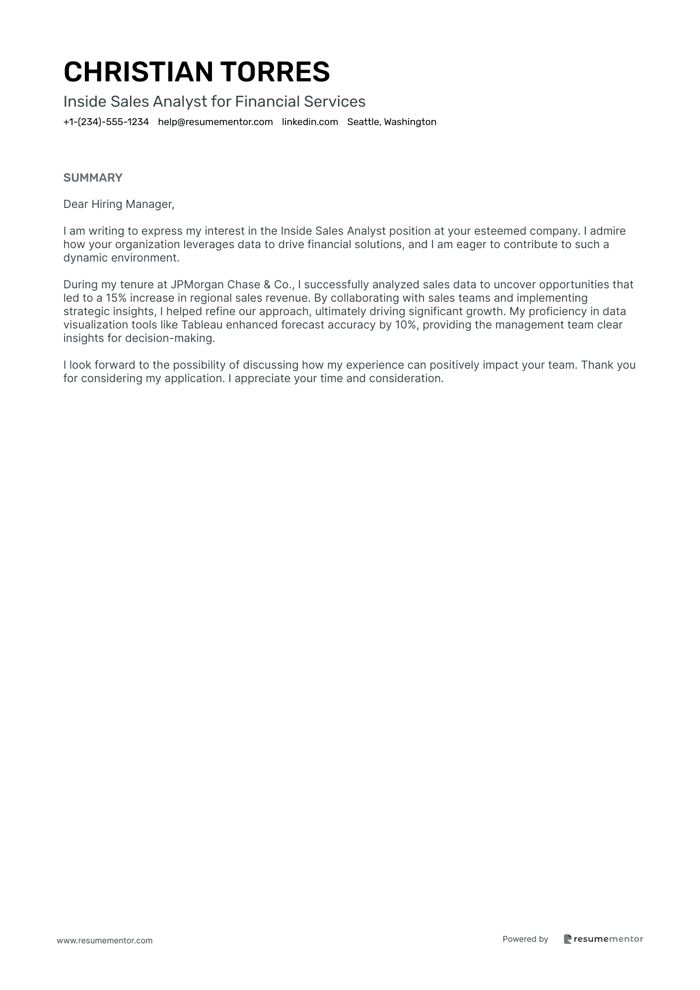 Inside Sales Analyst for Financial Services