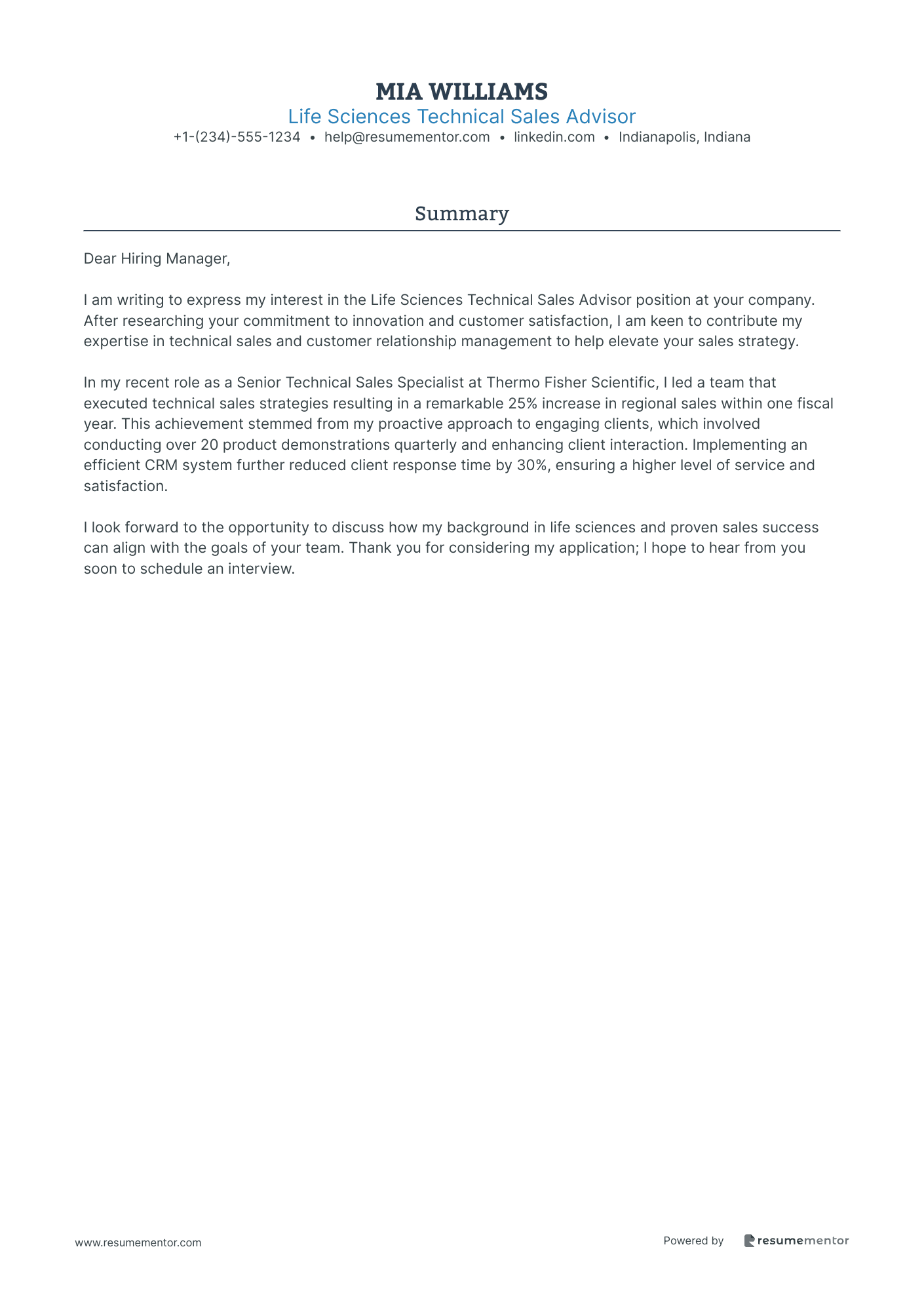 Life Sciences Technical Sales Advisor