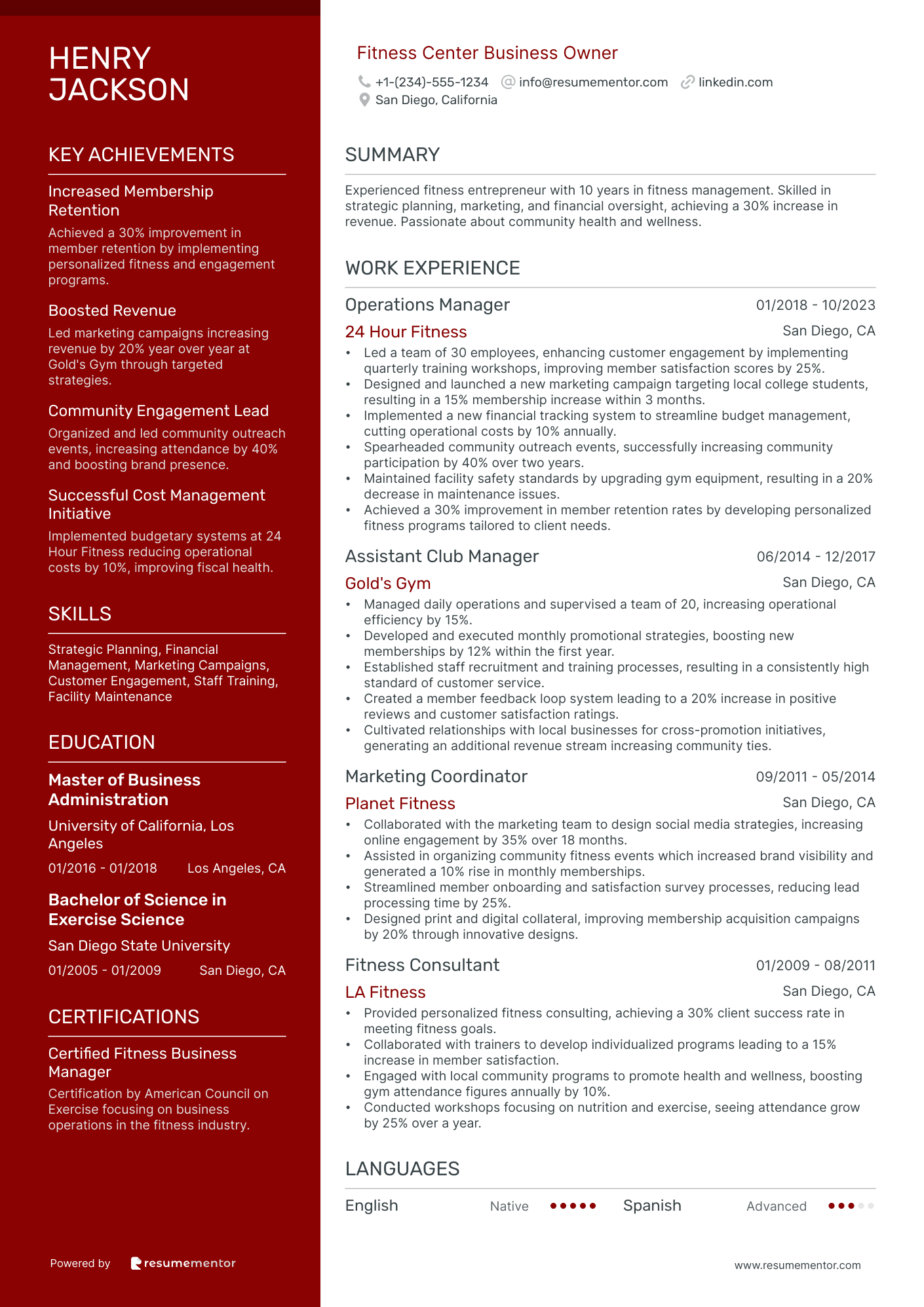 Fitness Center Business Owner