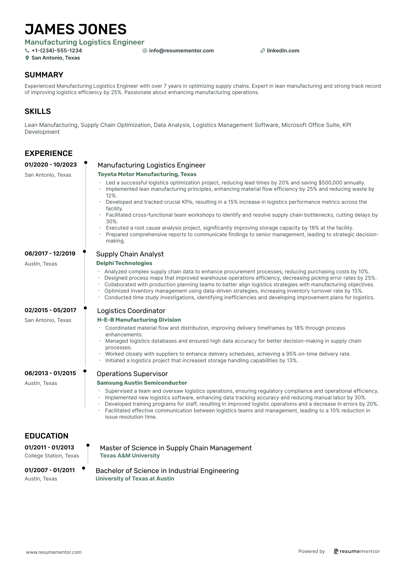 Manufacturing Logistics Engineer